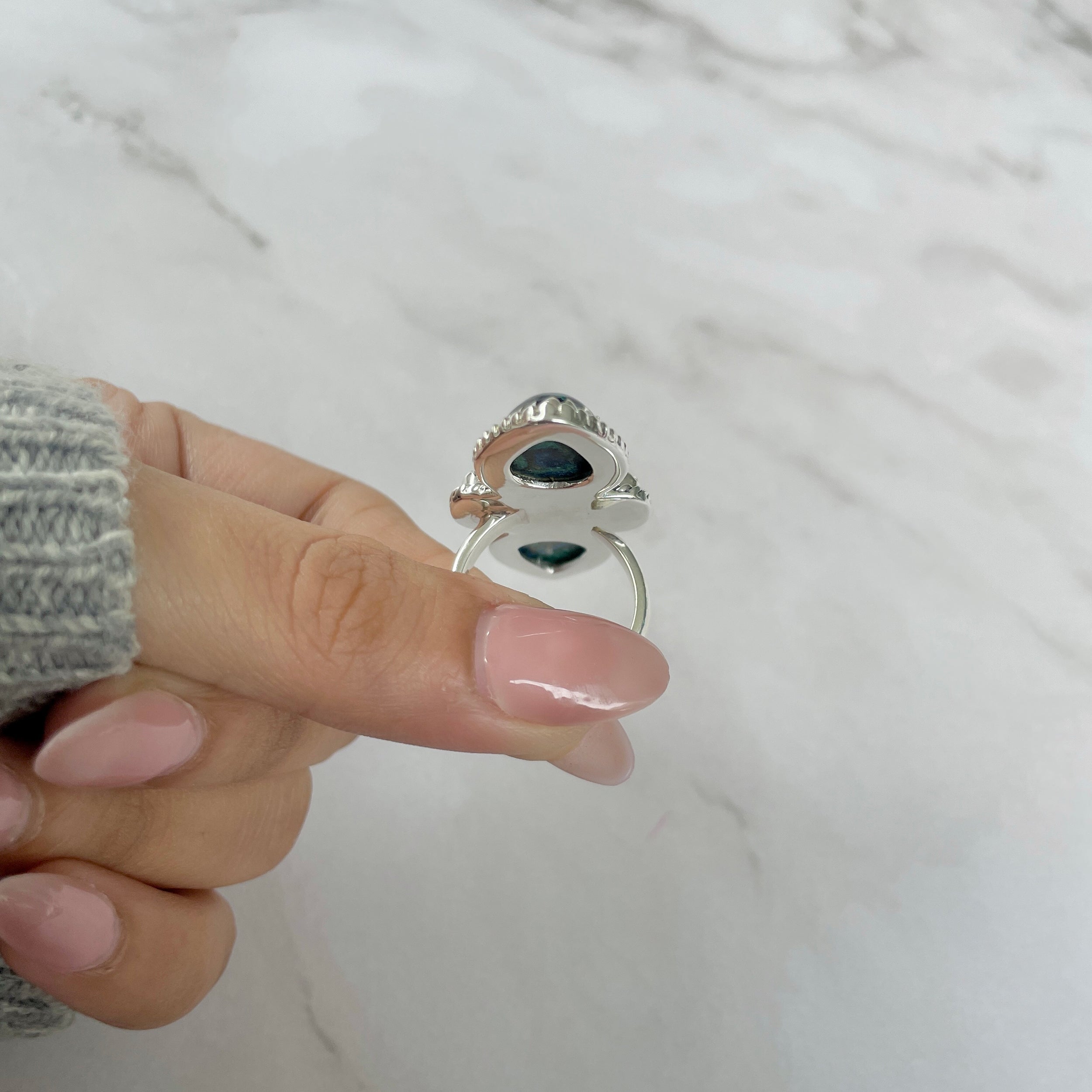 Azurite Malachite Adjustable Ring-(AZM-R-61.)