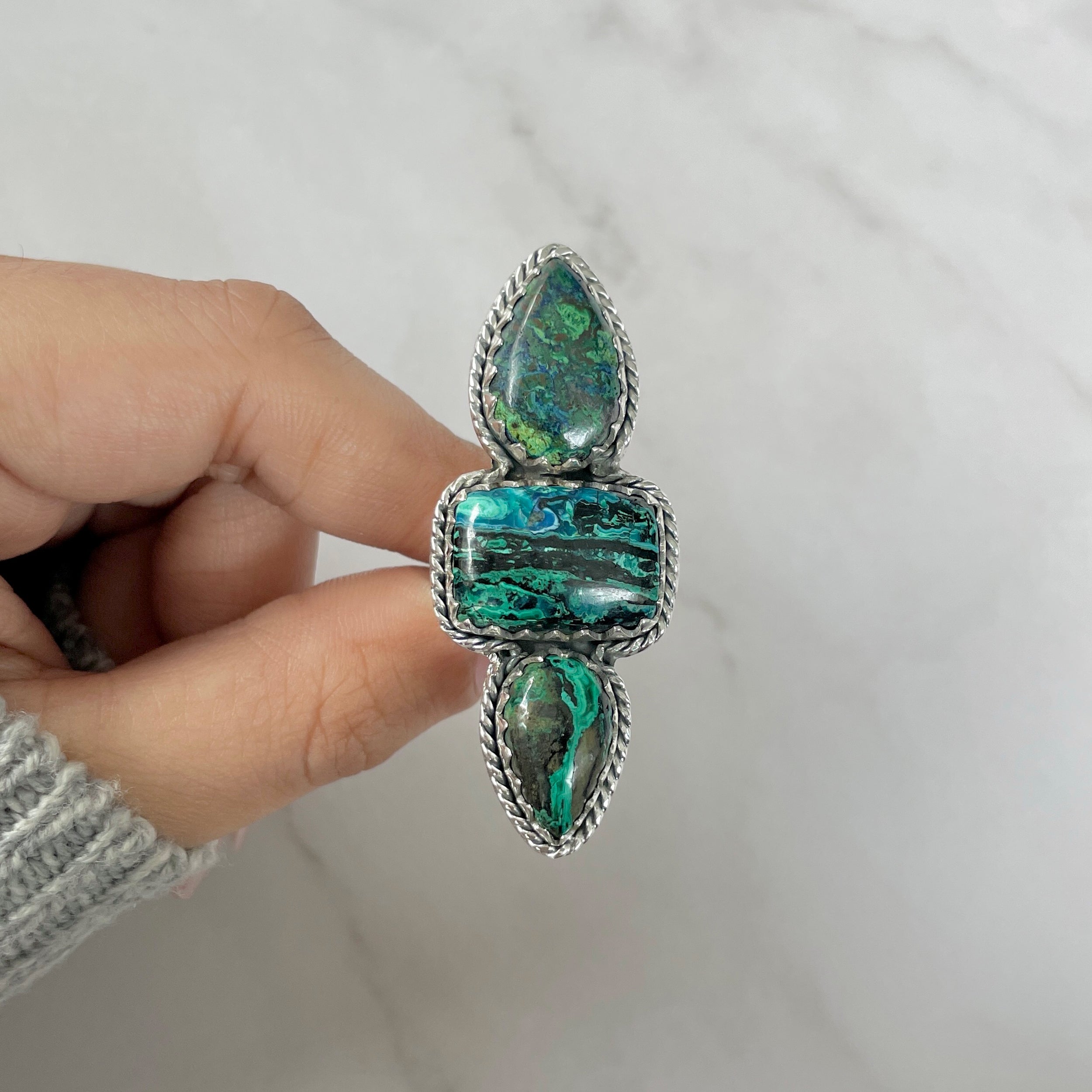 Azurite Malachite Adjustable Ring-(AZM-R-62.)