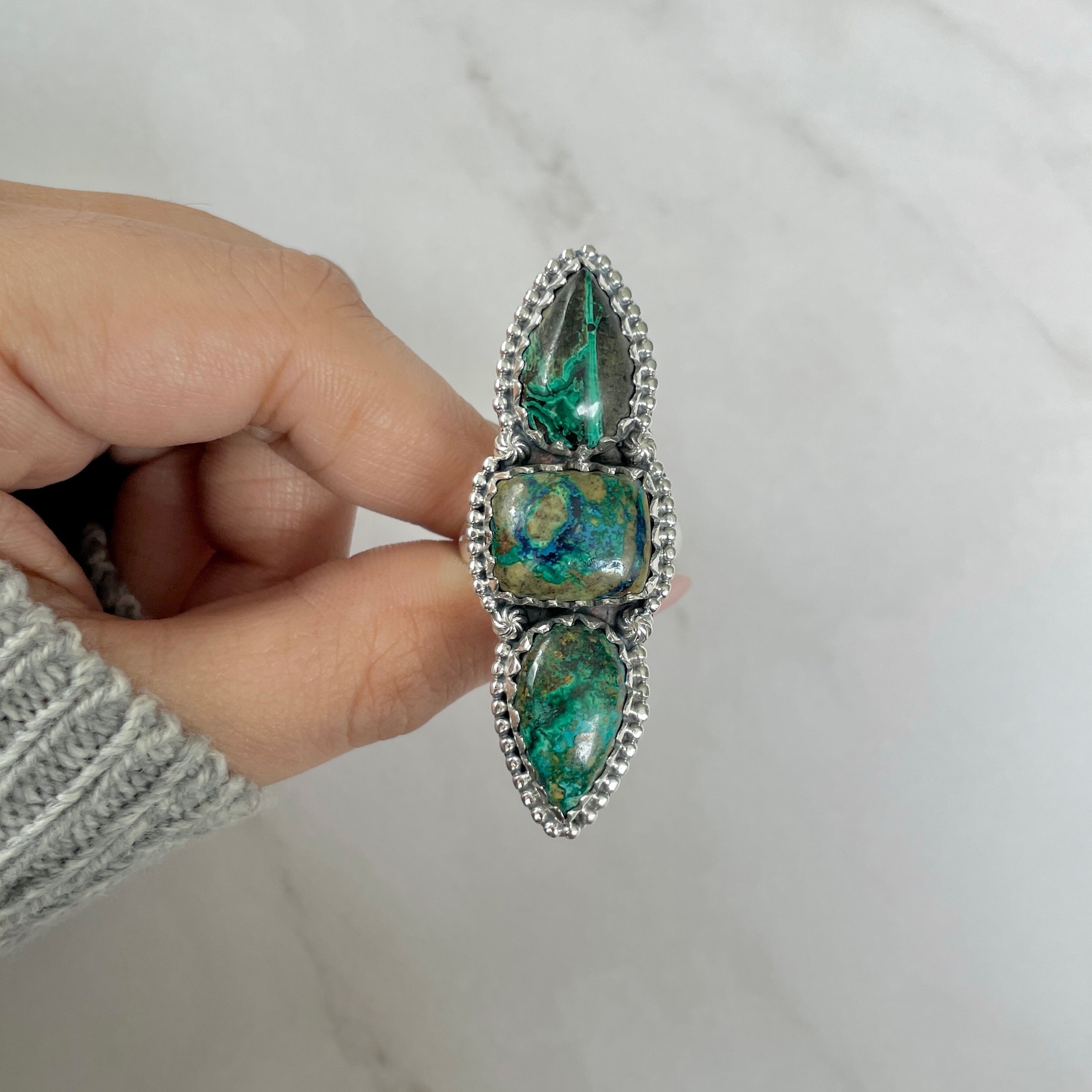 Azurite Malachite Adjustable Ring-(AZM-R-63.)