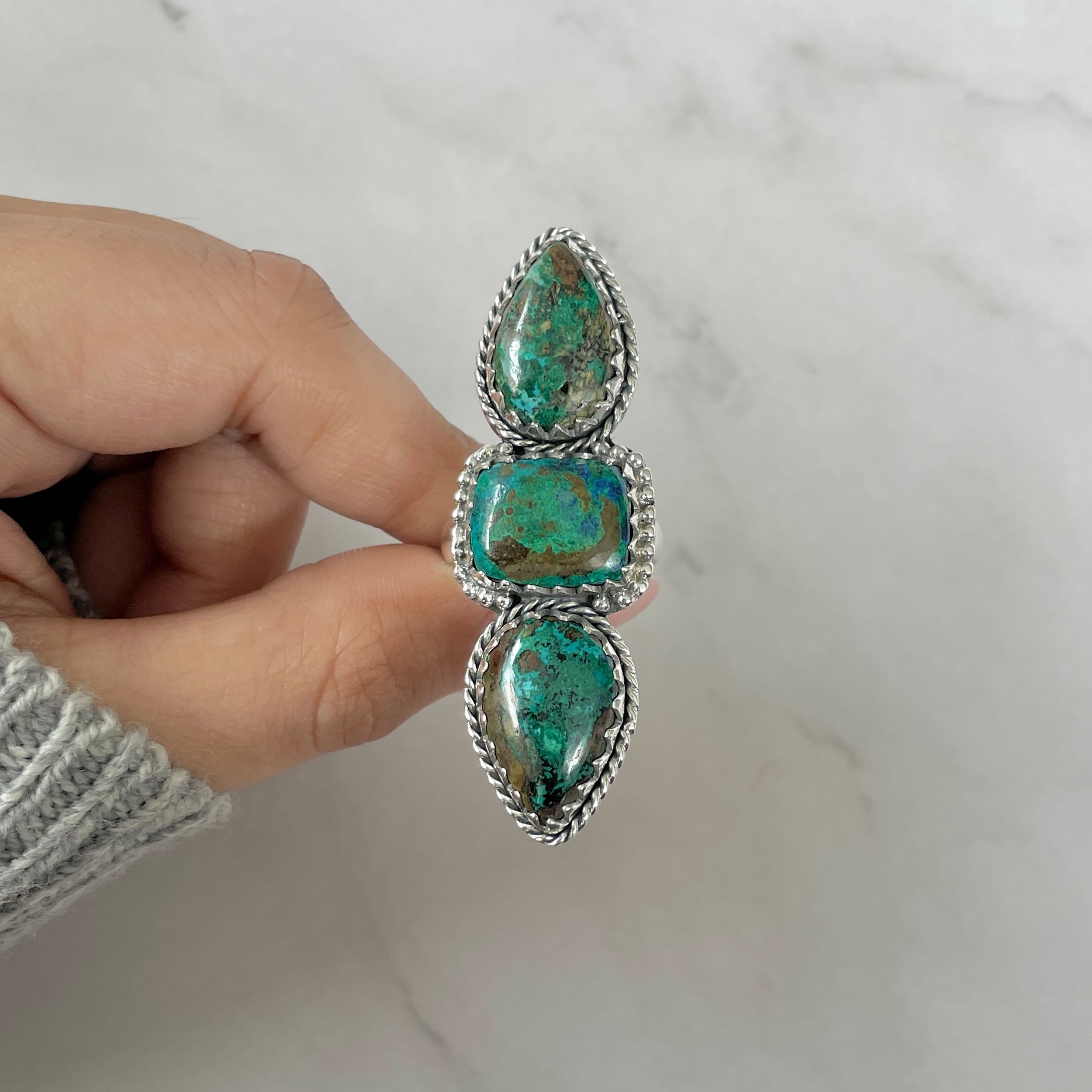 Azurite Malachite Adjustable Ring-(AZM-R-64.)