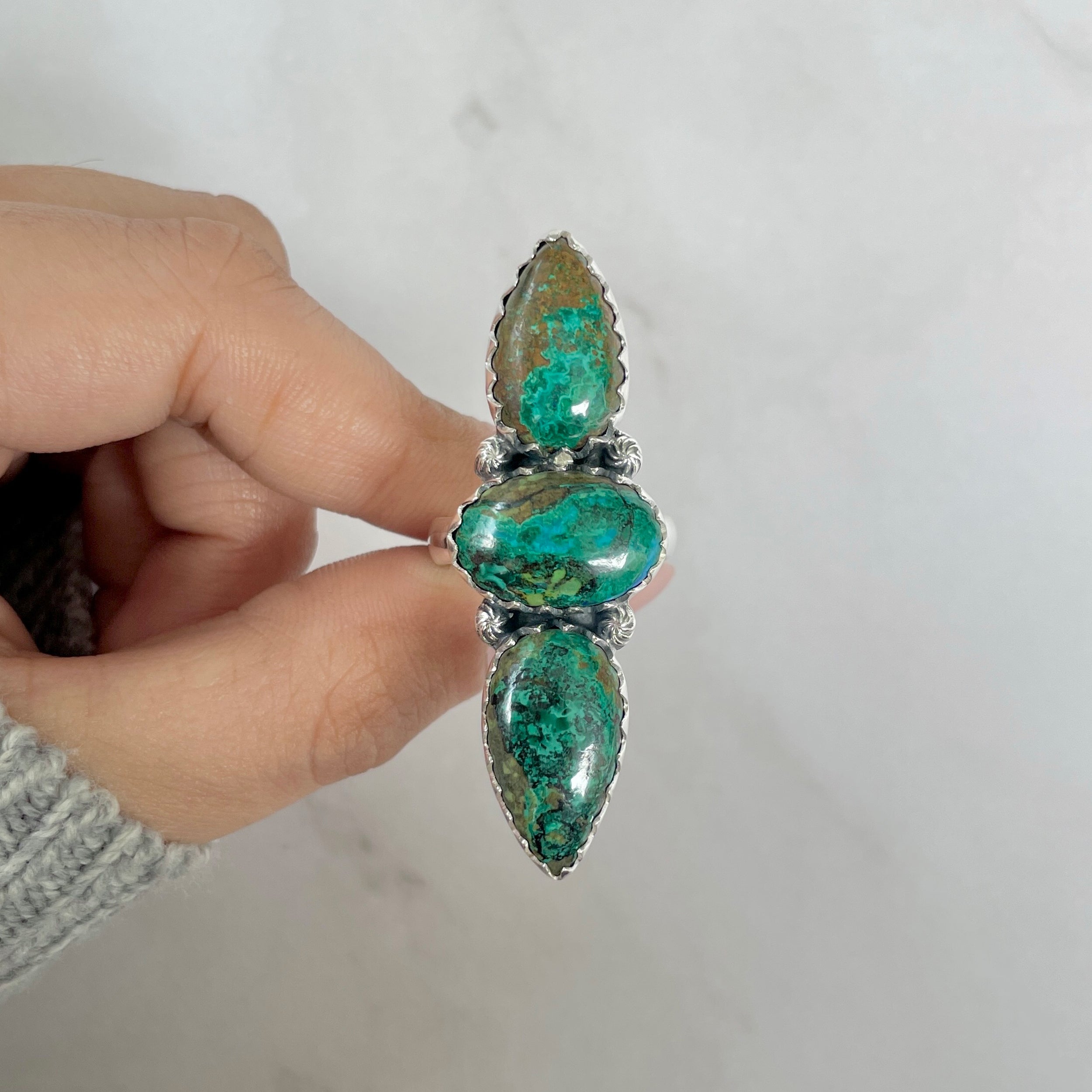 Azurite Malachite Adjustable Ring-(AZM-R-65.)