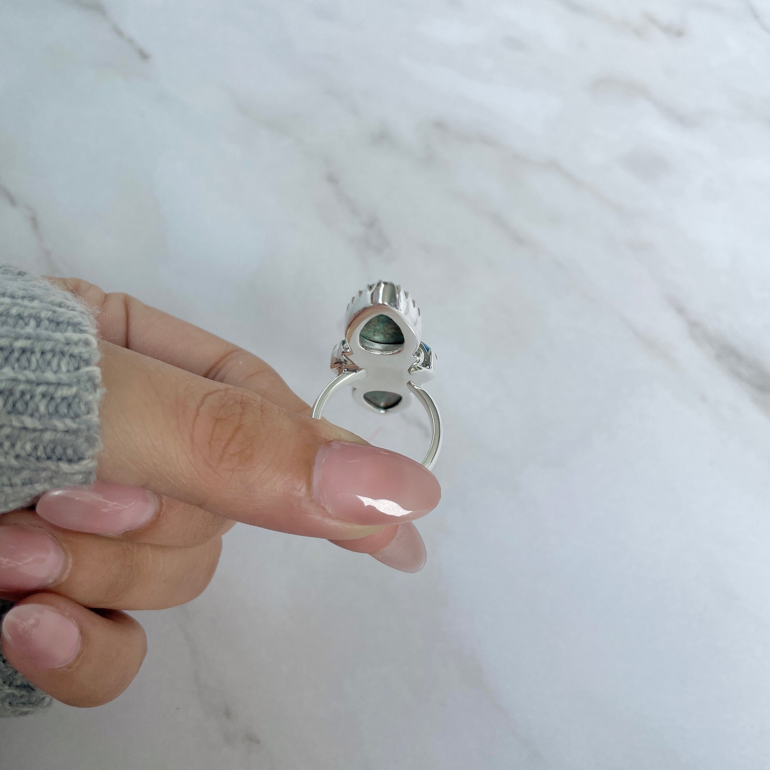 Azurite Malachite Adjustable Ring-(AZM-R-65.)