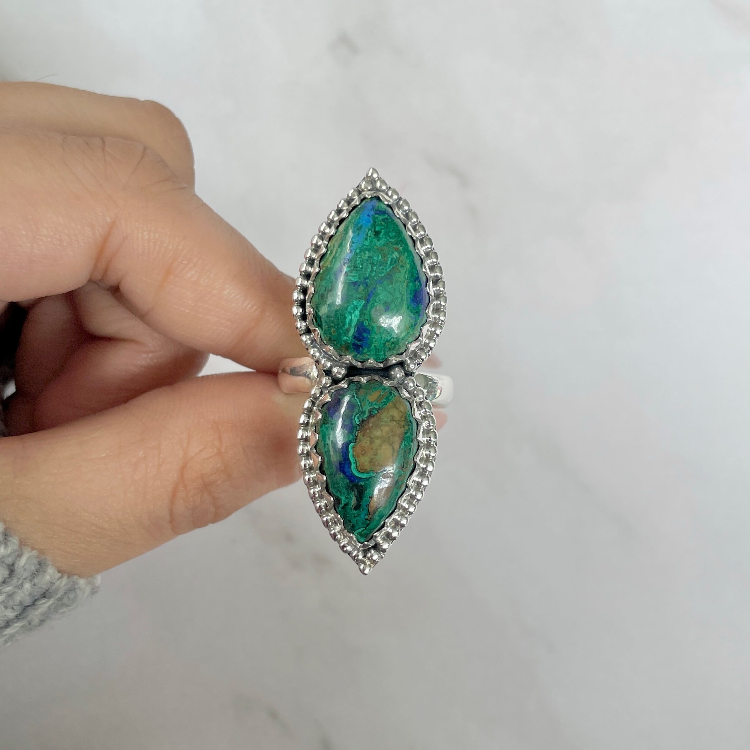 Azurite Malachite Adjustable Ring-(AZM-R-66.)