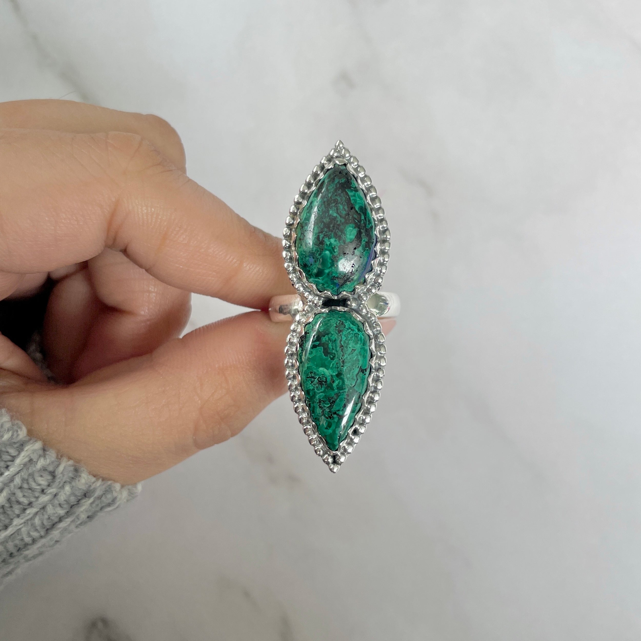 Azurite Malachite Adjustable Ring-(AZM-R-67.)