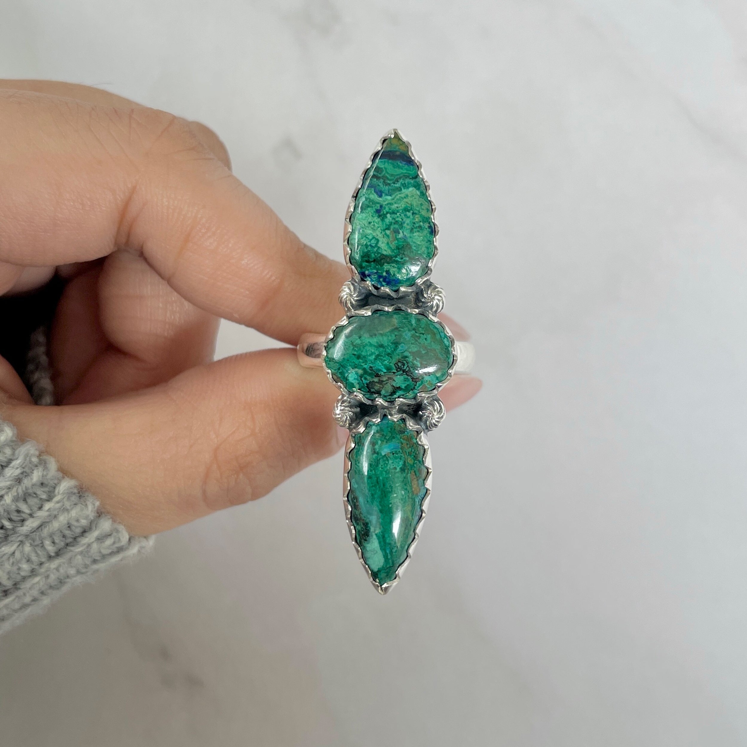 Azurite Malachite Adjustable Ring-(AZM-R-68.)