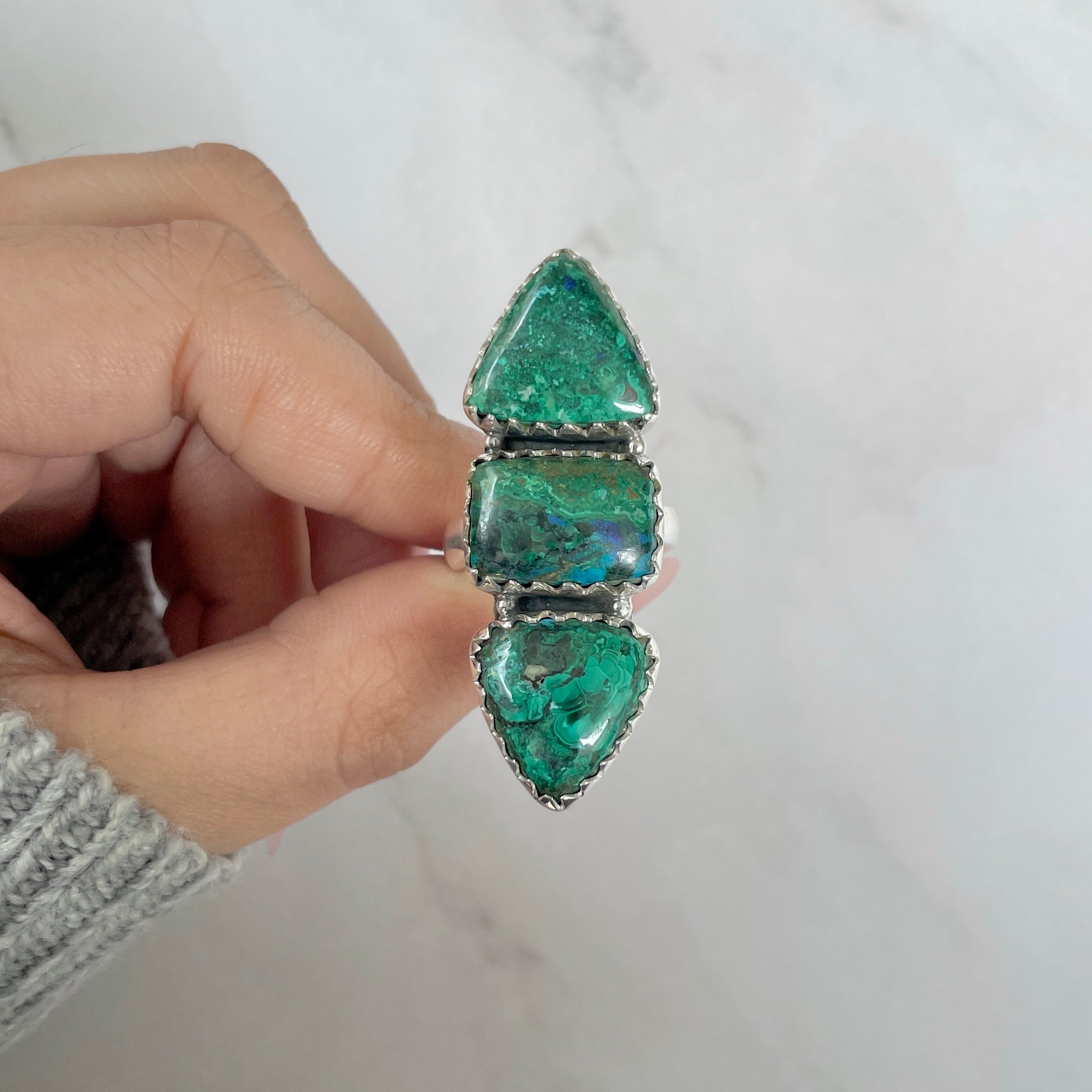 Azurite Malachite Adjustable Ring-(AZM-R-69.)