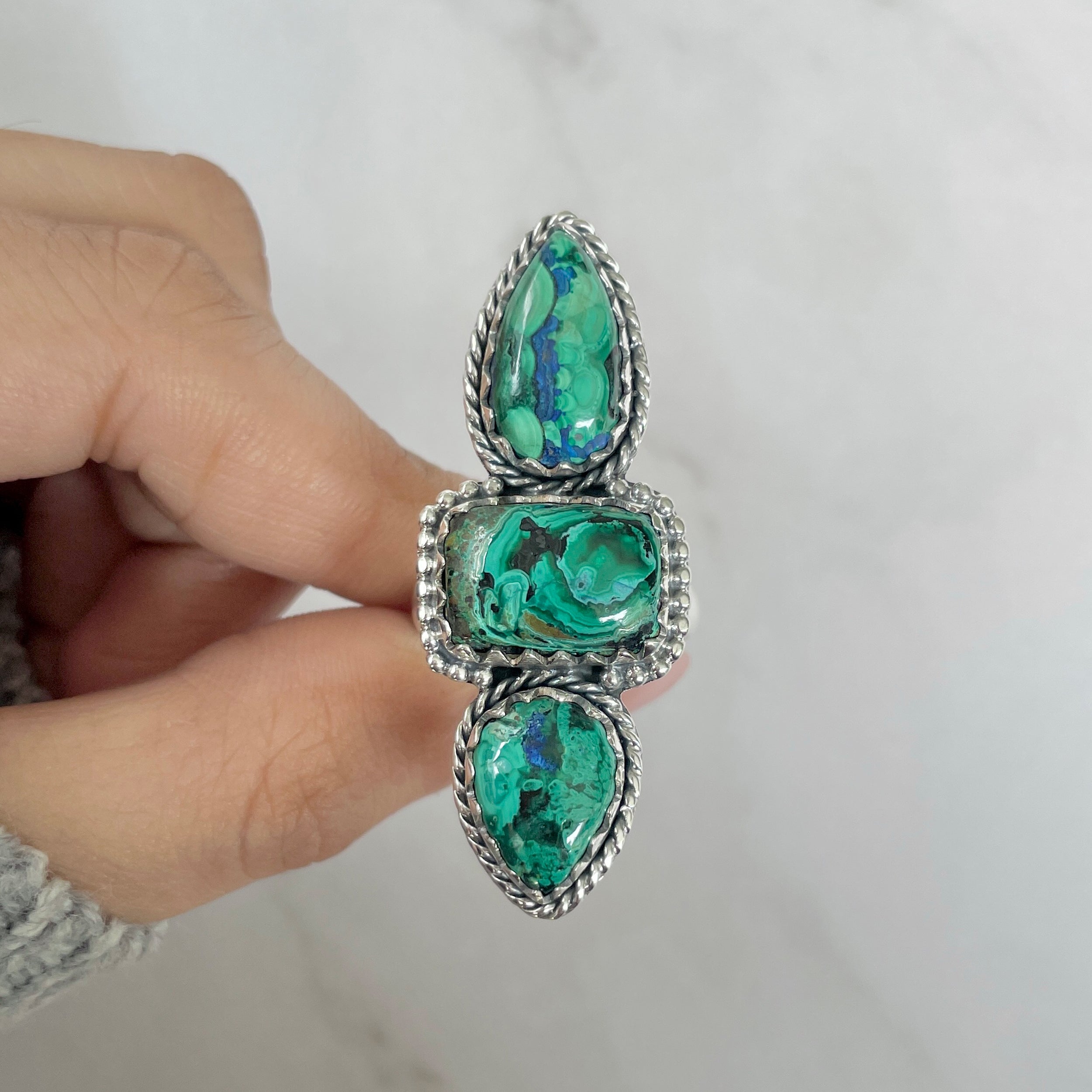 Azurite Malachite Adjustable Ring-(AZM-R-70.)