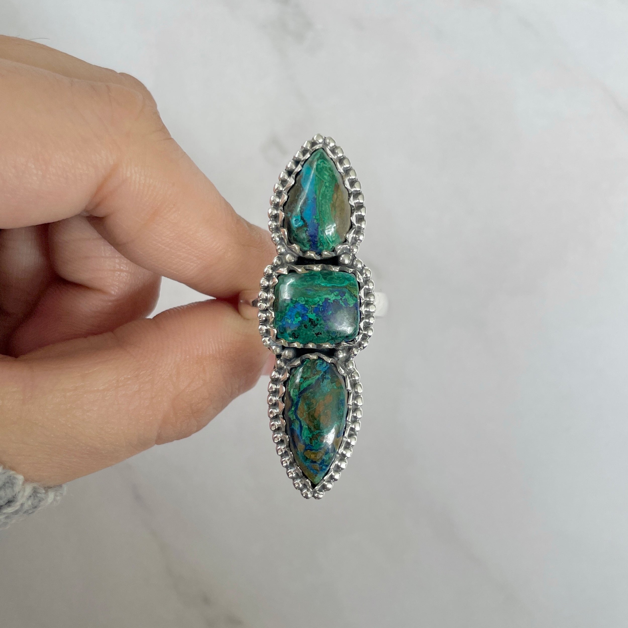 Azurite Malachite Adjustable Ring-(AZM-R-71.)