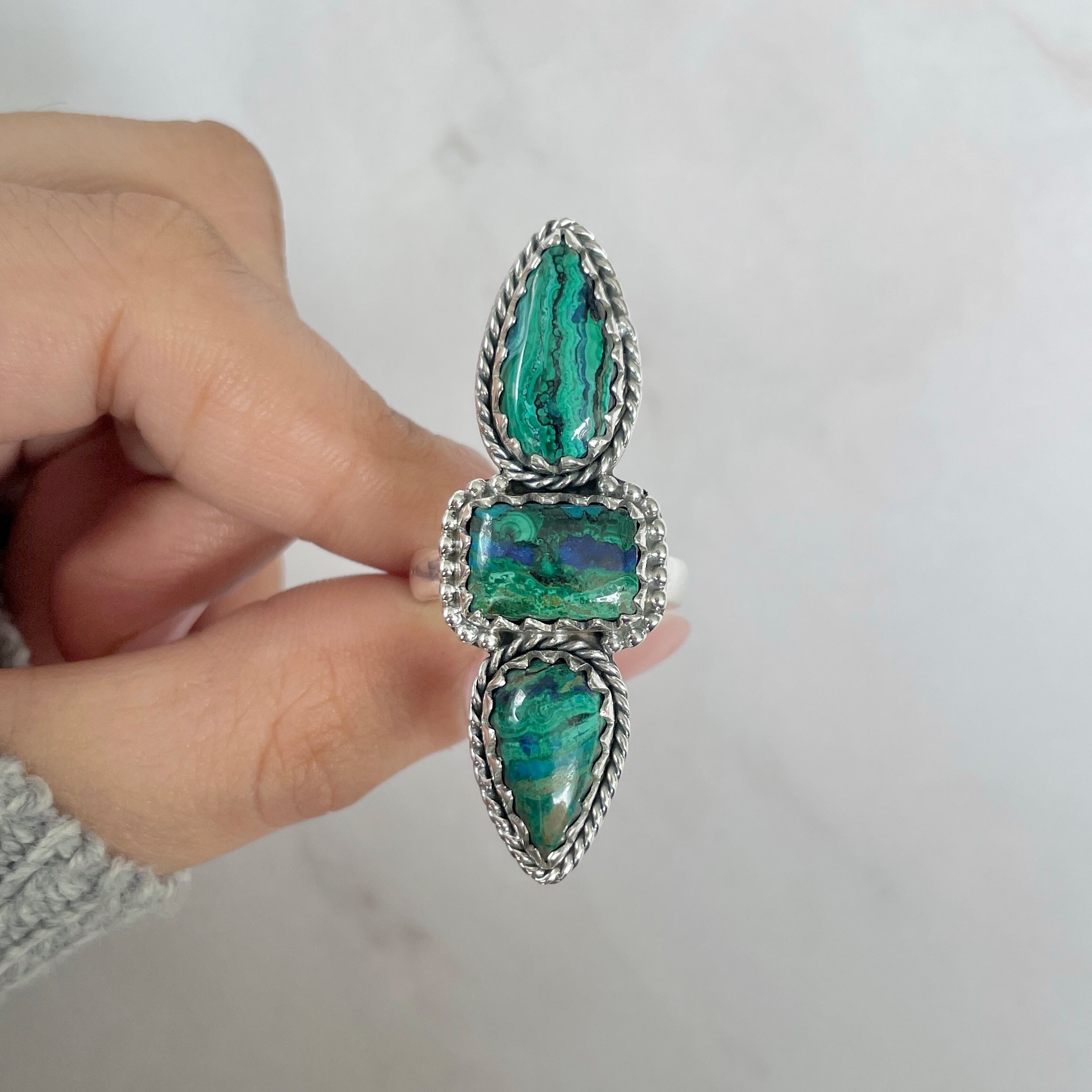 Azurite Malachite Adjustable Ring-(AZM-R-72.)