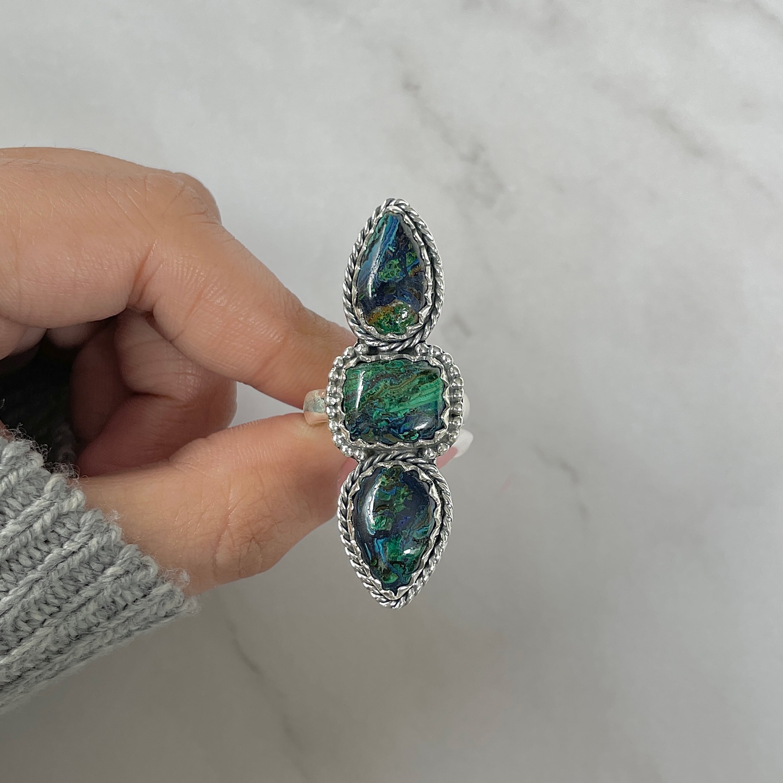 Azurite Malachite Adjustable Ring-(AZM-R-73.)