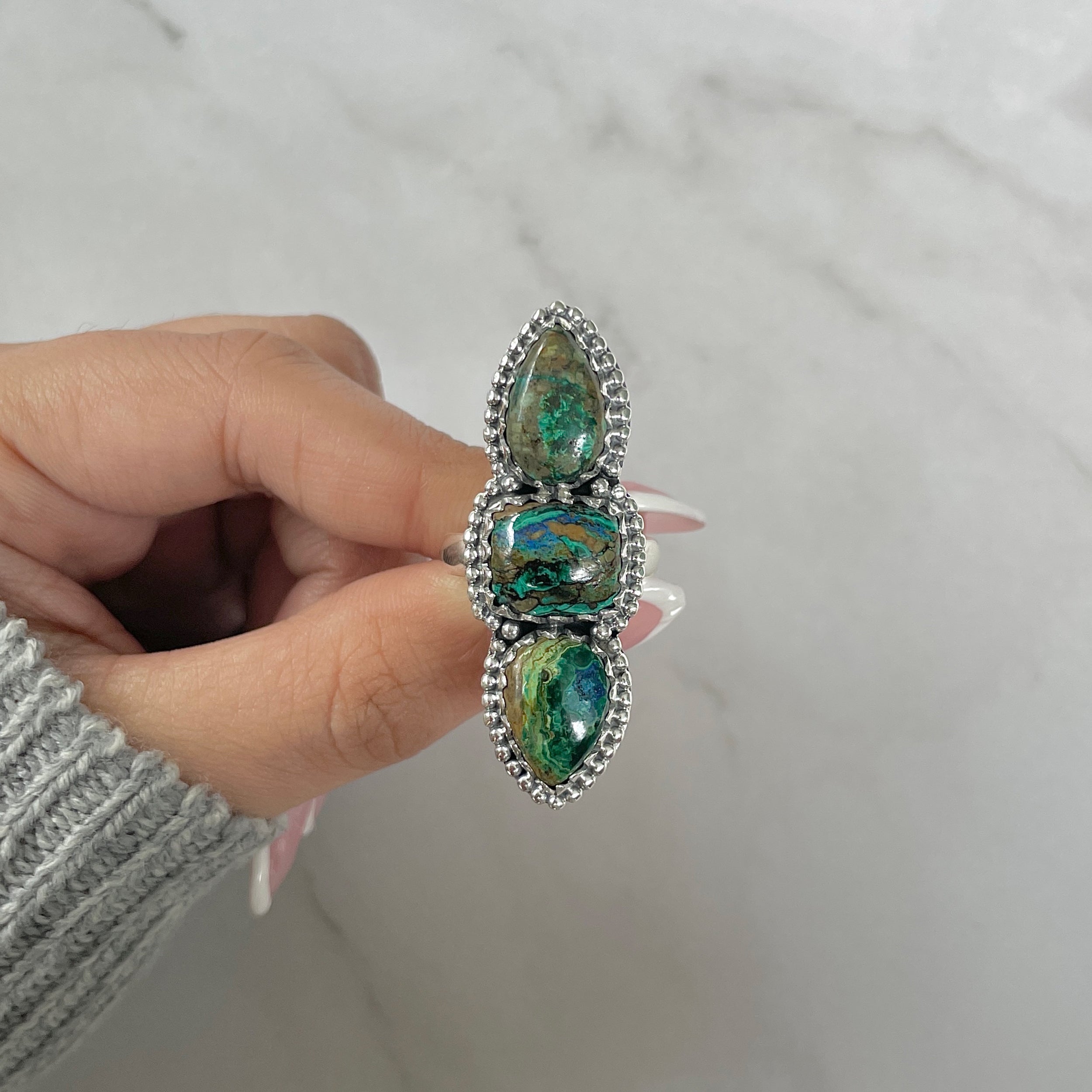 Azurite Malachite Adjustable Ring-(AZM-R-74.)