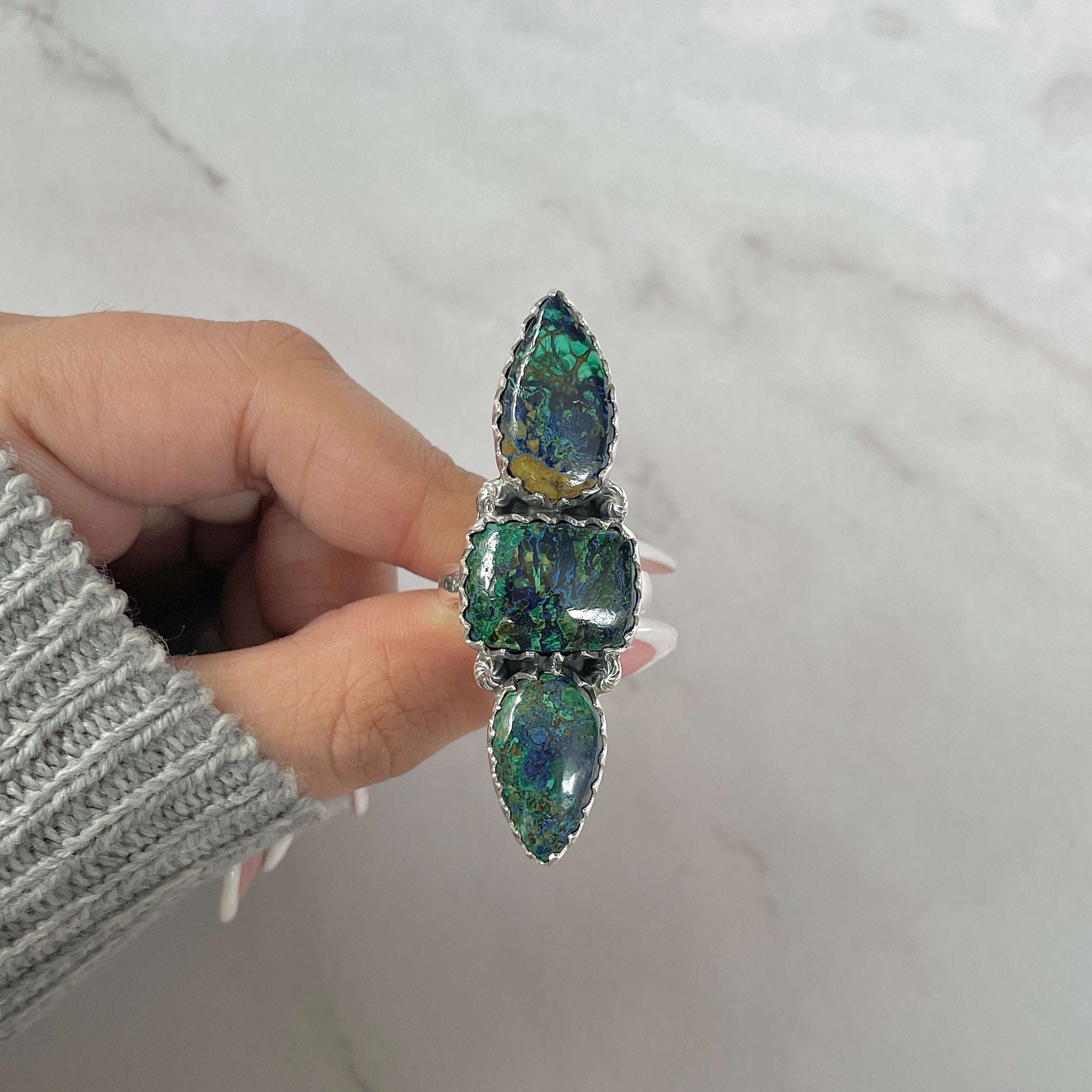 Azurite Malachite Adjustable Ring-(AZM-R-75.)