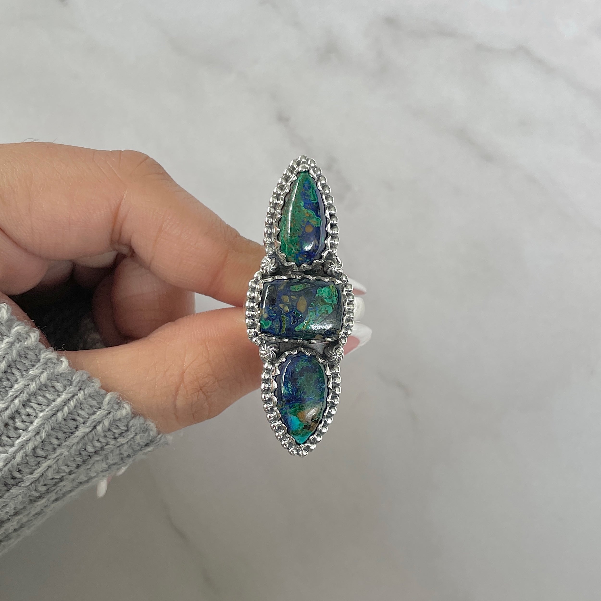 Azurite Malachite Adjustable Ring-(AZM-R-76.)