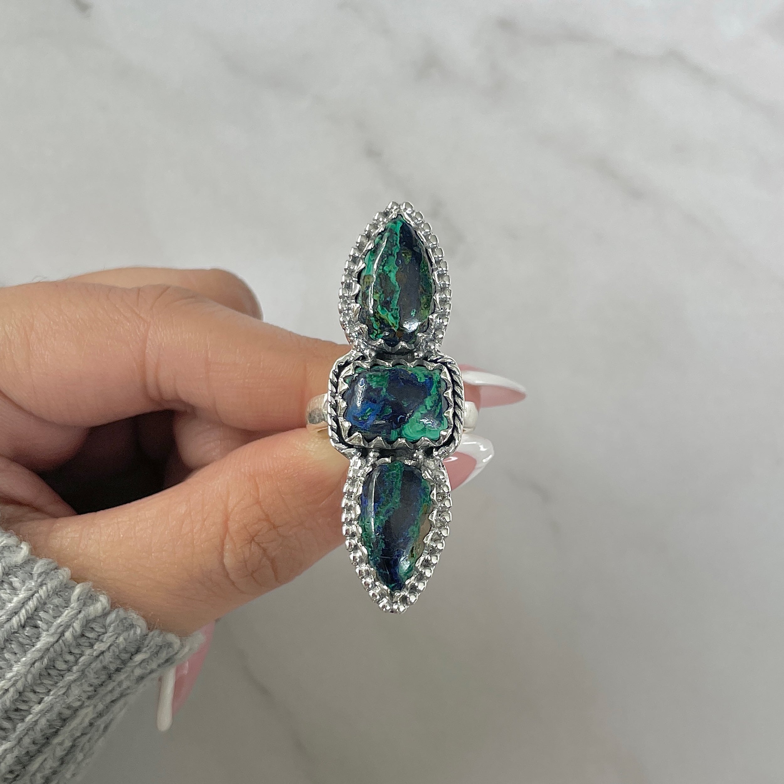 Azurite Malachite Adjustable Ring-(AZM-R-77.)