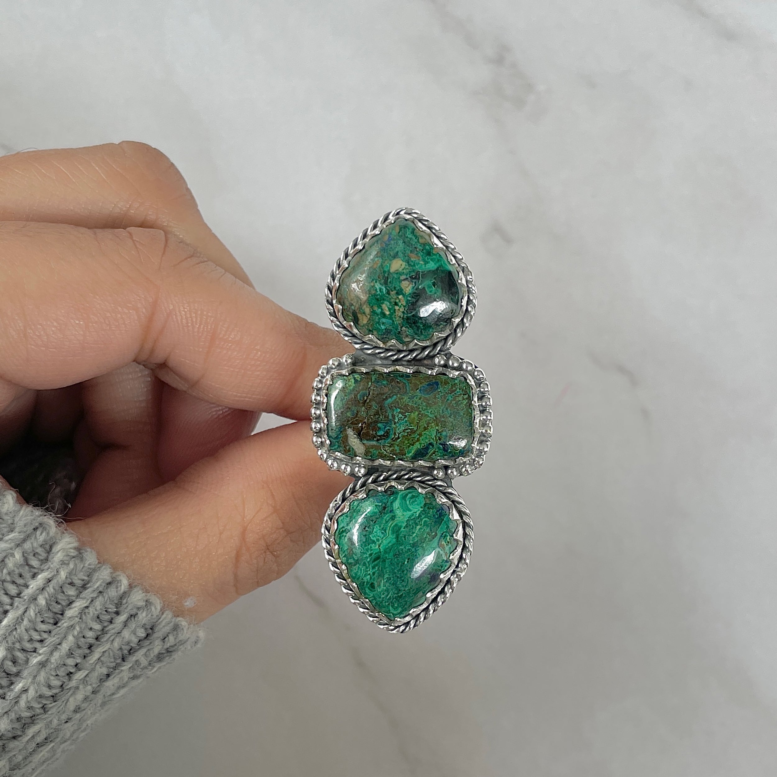 Azurite Malachite Adjustable Ring-(AZM-R-79.)