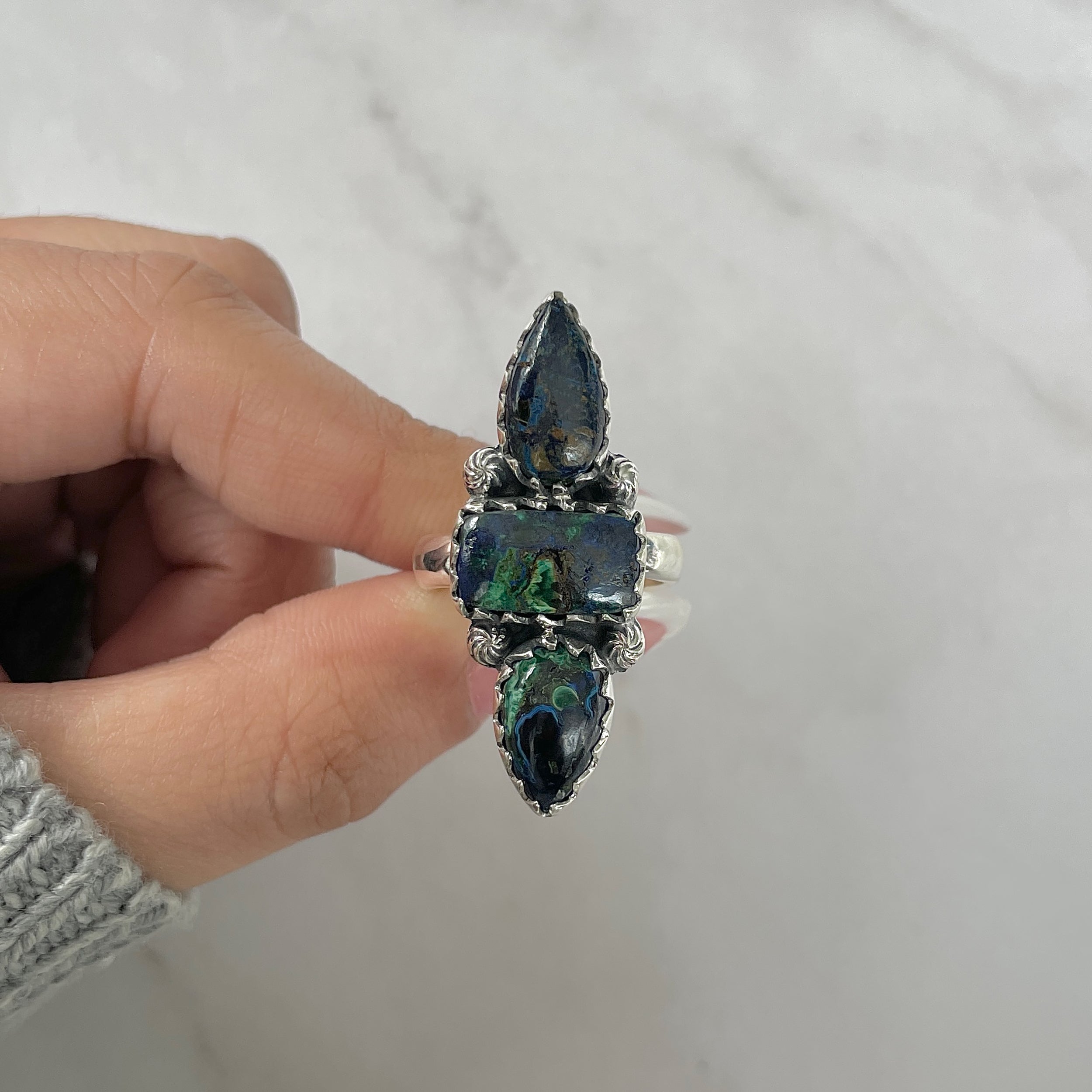 Azurite Malachite Adjustable Ring-(AZM-R-82.)