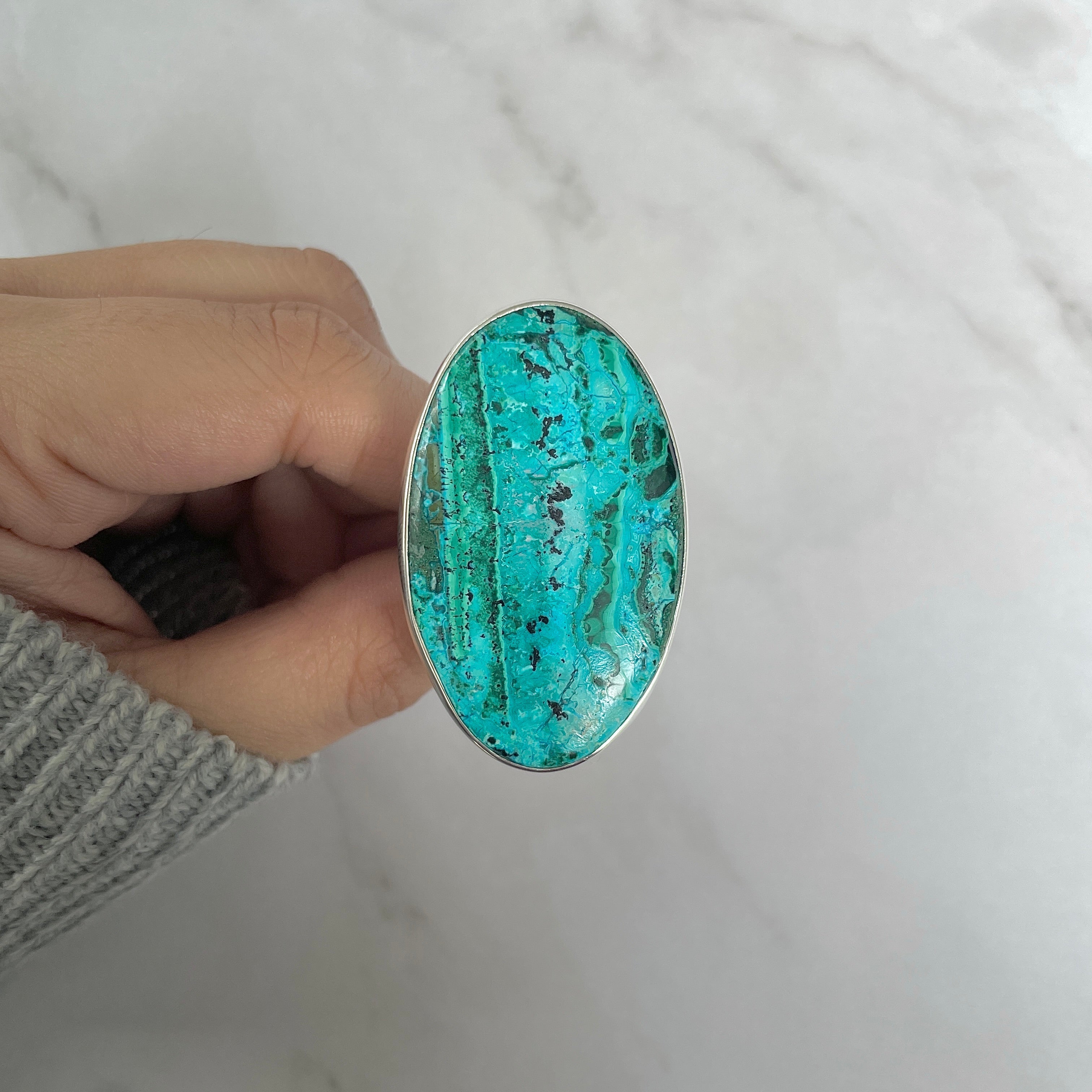 Azurite Malachite Adjustable Ring-(AZM-R-85.)