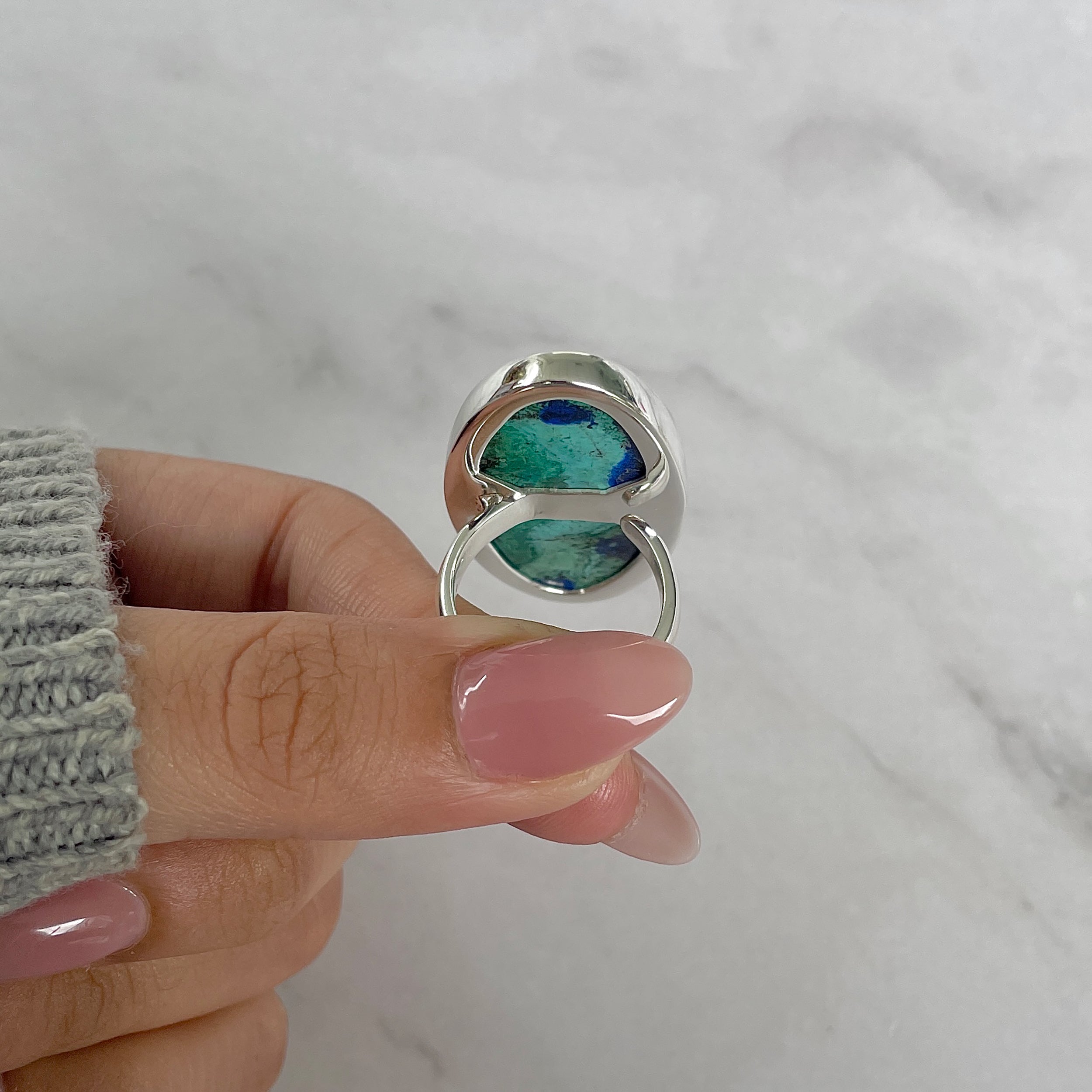 Azurite Malachite Adjustable Ring-(AZM-R-93.)