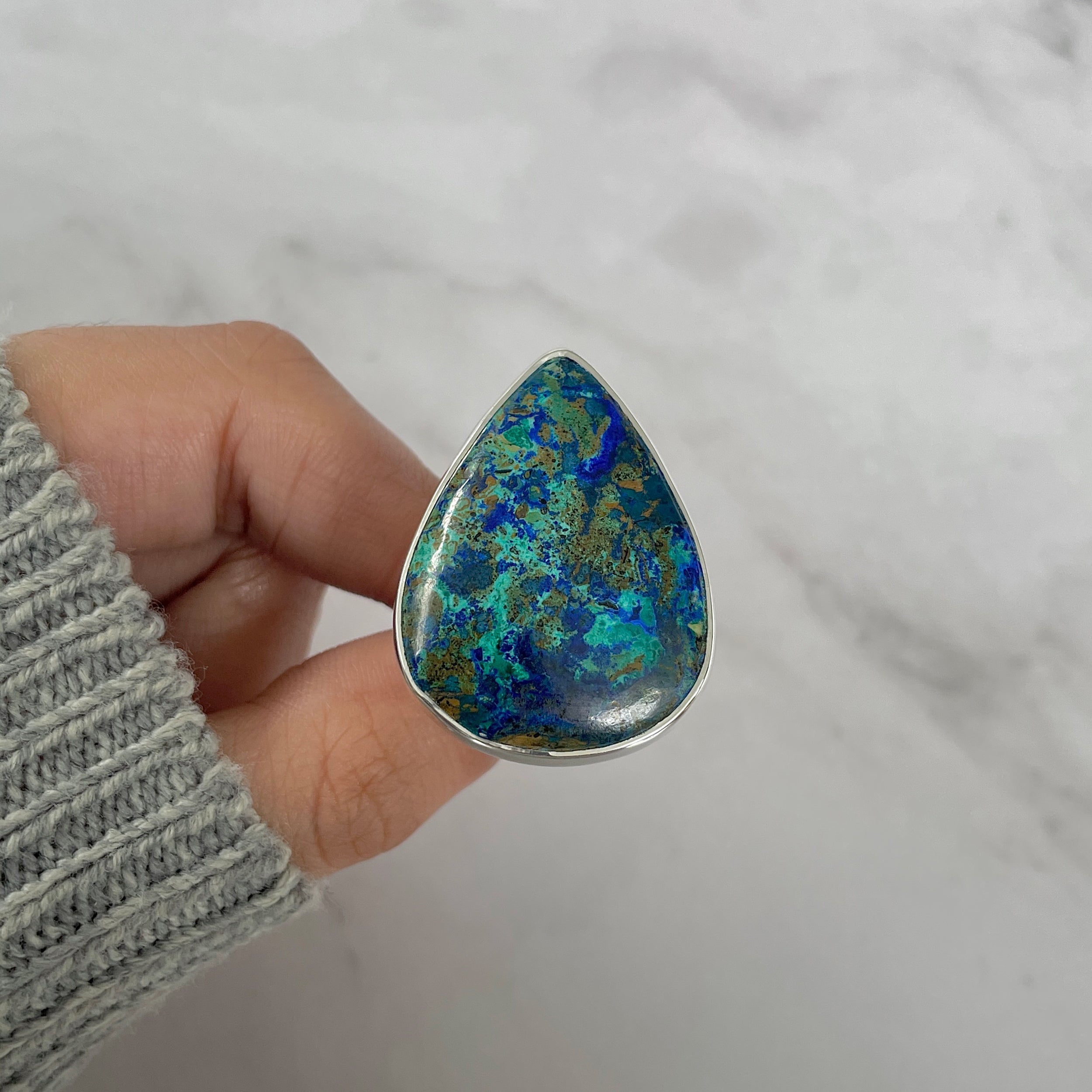 Azurite Malachite Adjustable Ring-(AZM-R-94.)