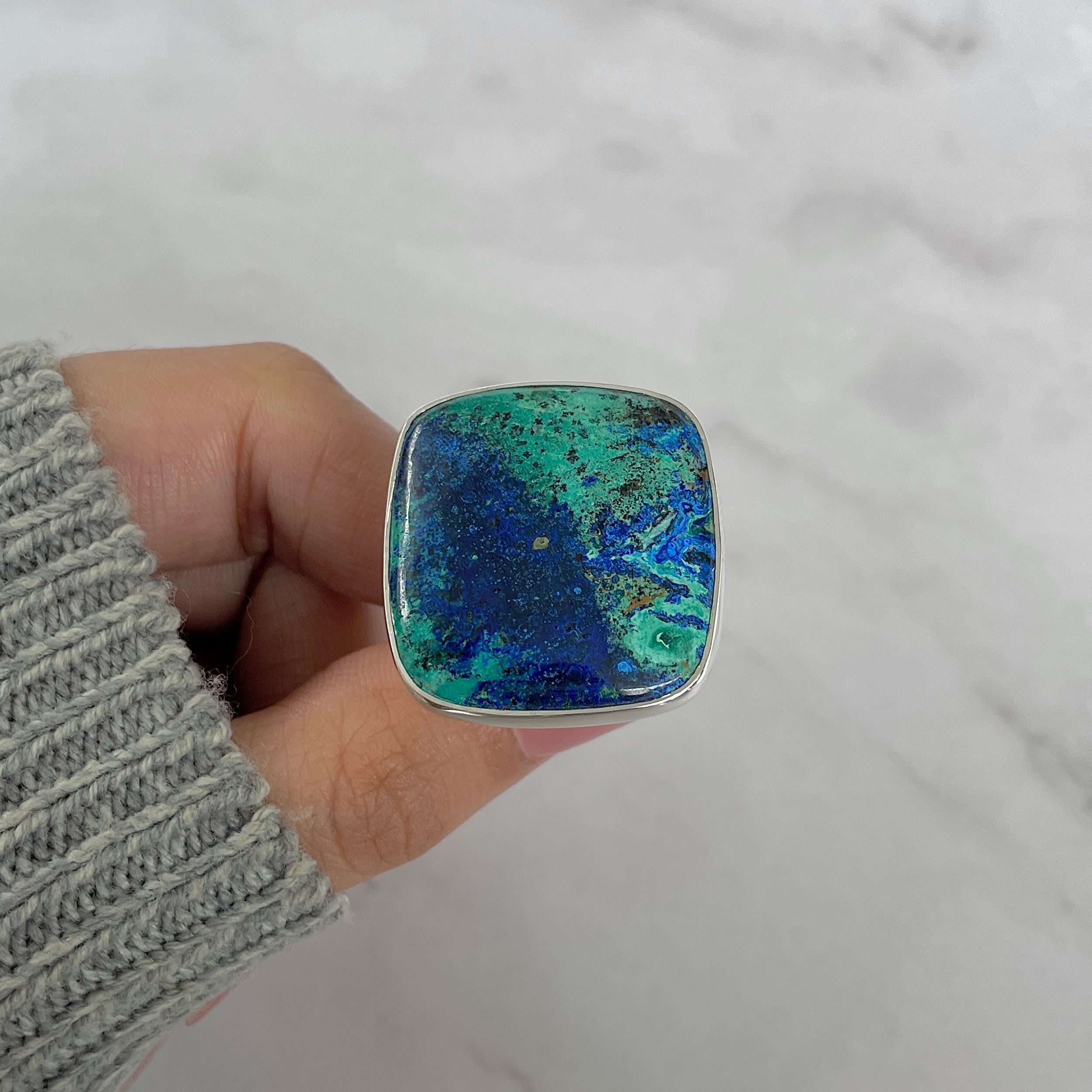 Azurite Malachite Adjustable Ring-(AZM-R-96.)