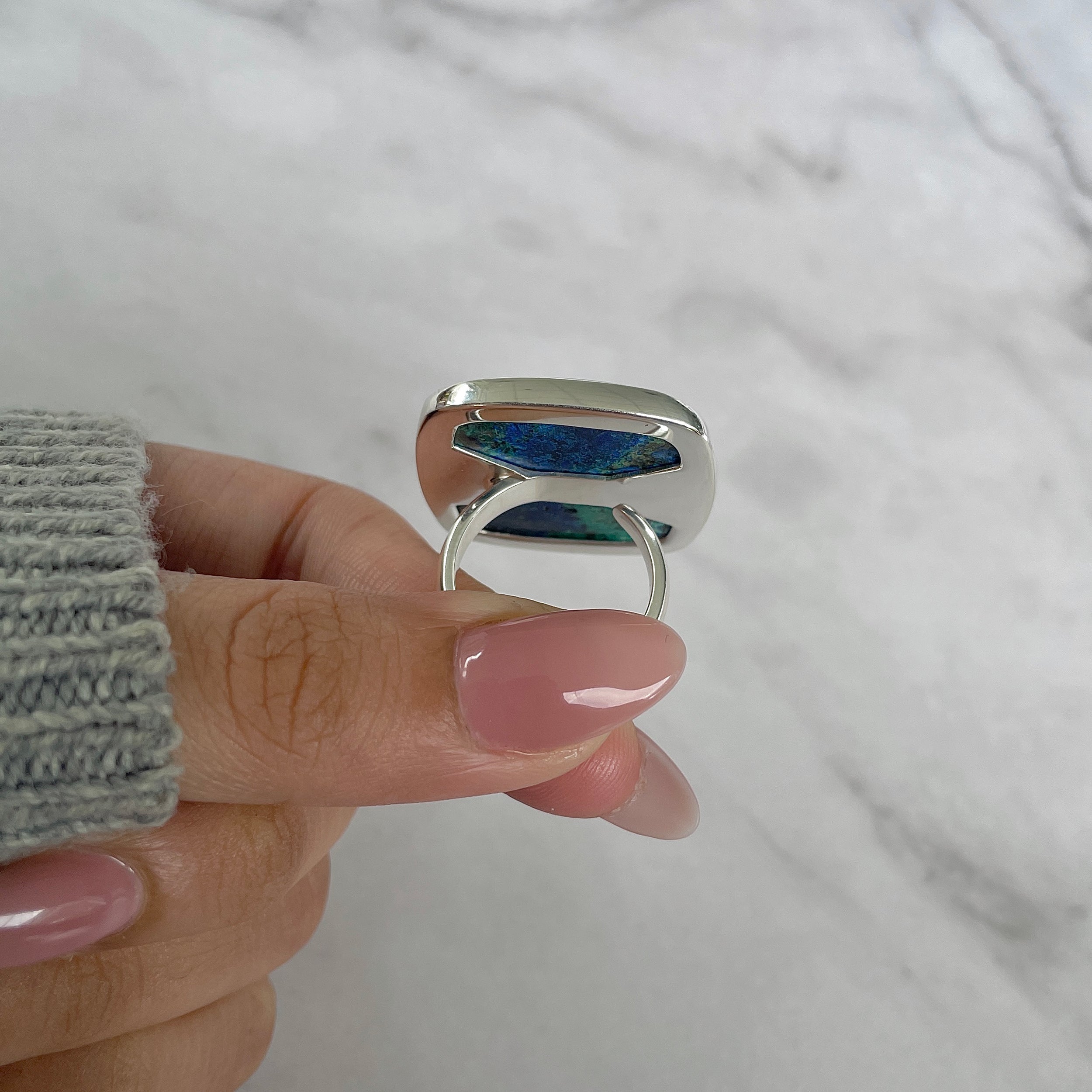 Azurite Malachite Adjustable Ring-(AZM-R-96.)