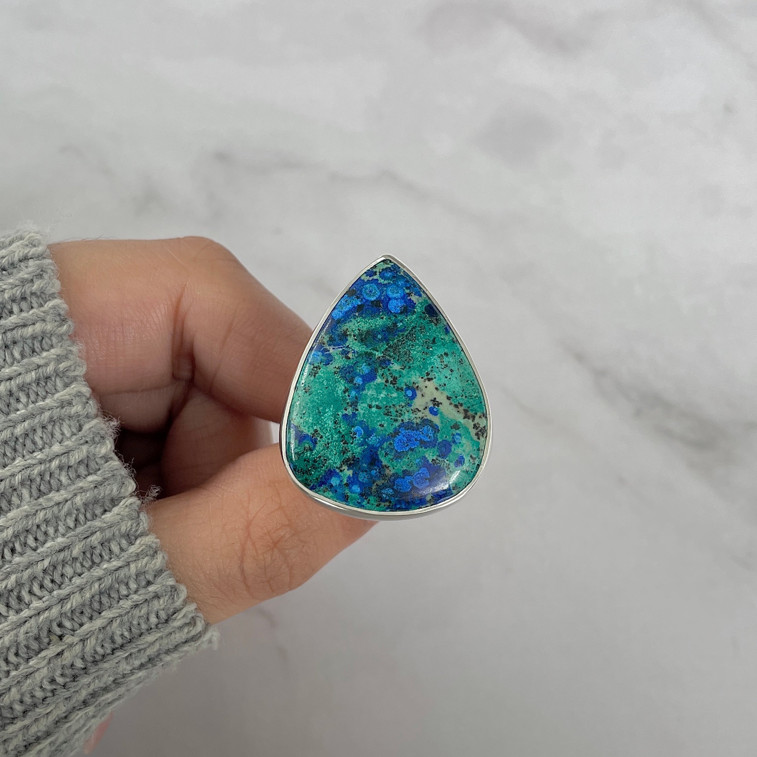 Azurite Malachite Adjustable Ring-(AZM-R-97.)