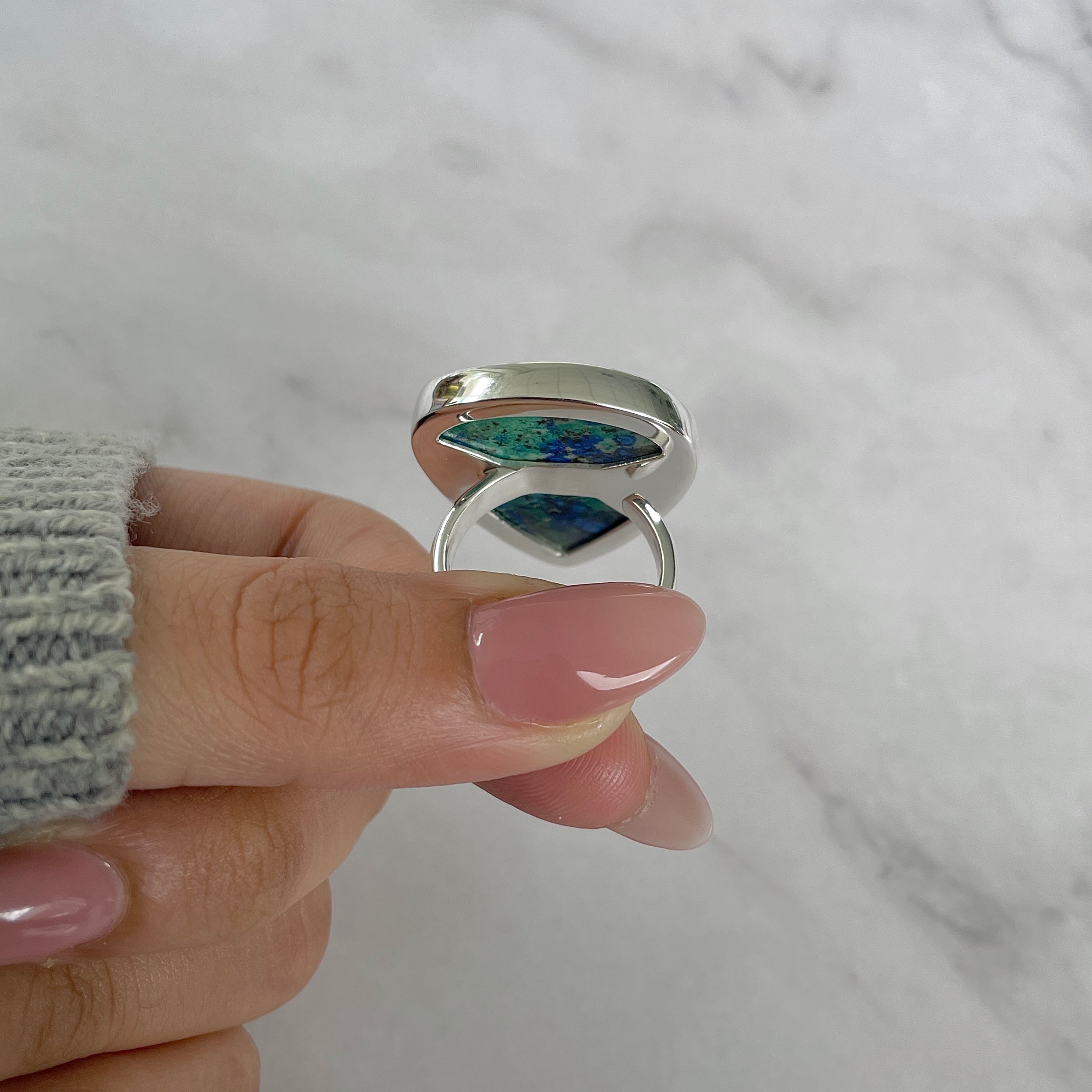 Azurite Malachite Adjustable Ring-(AZM-R-97.)