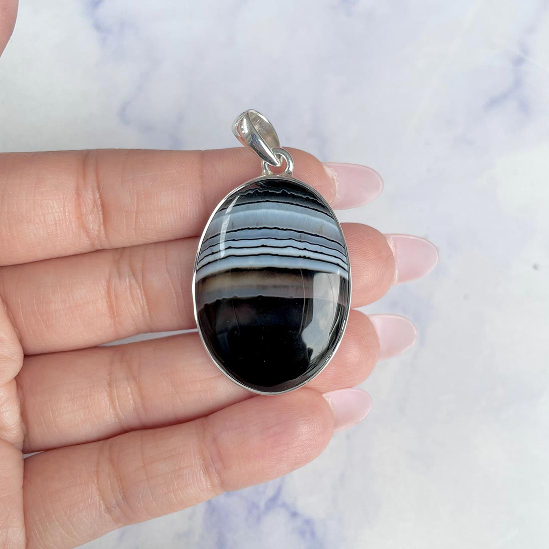 Banded Agate Pendant-(BAG-P-53.)