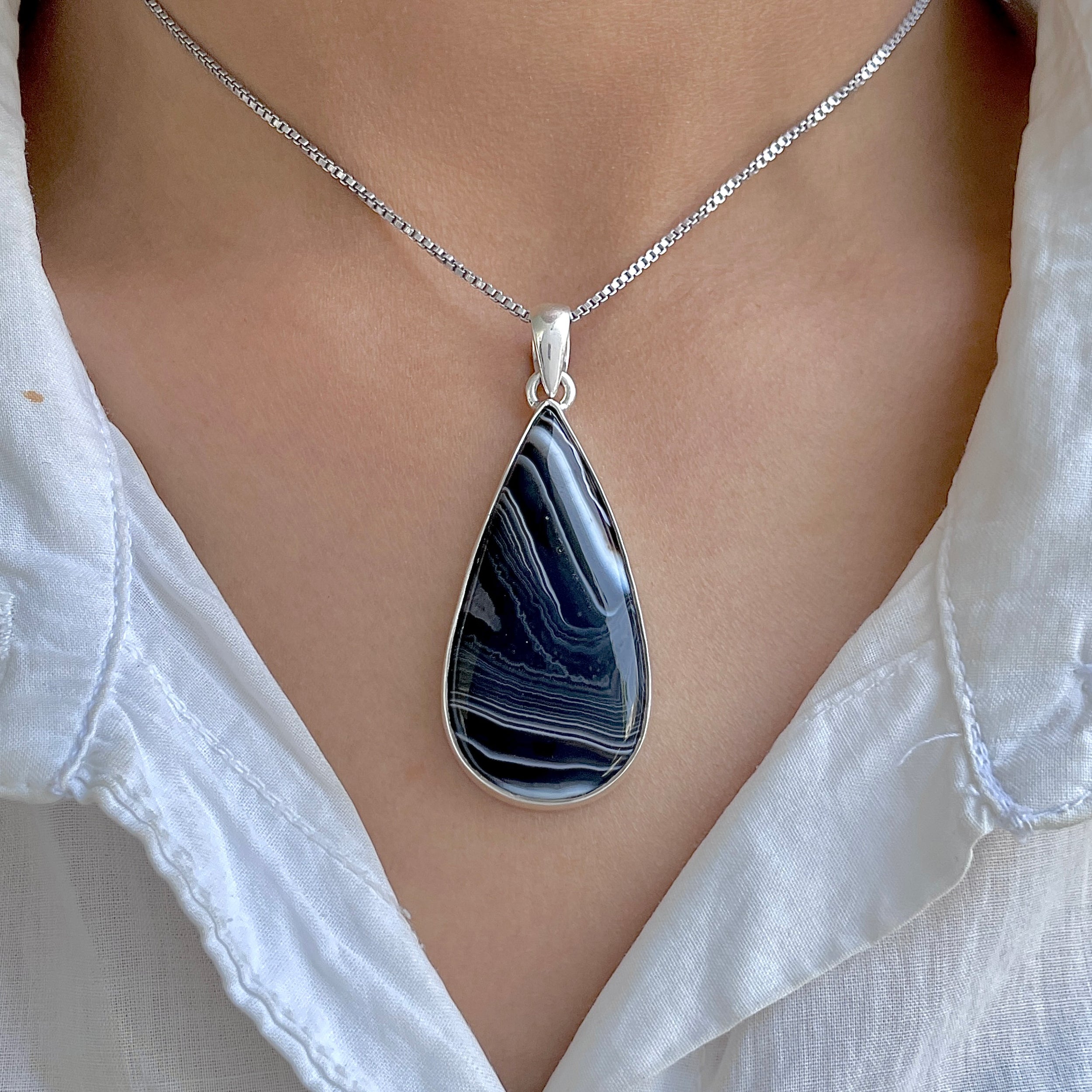 Banded Agate Pendant-(BAG-P-74.)