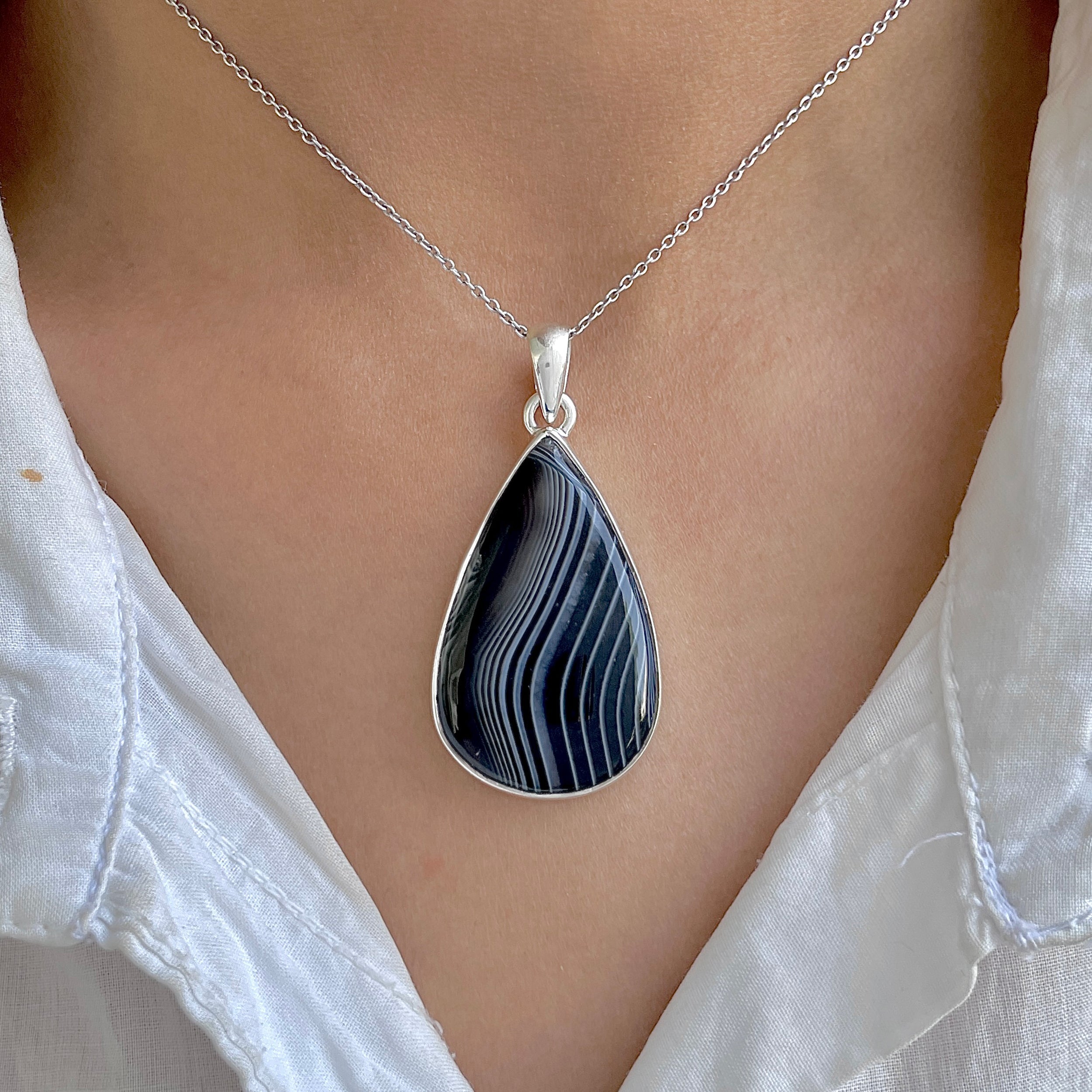 Banded Agate Pendant-(BAG-P-88.)