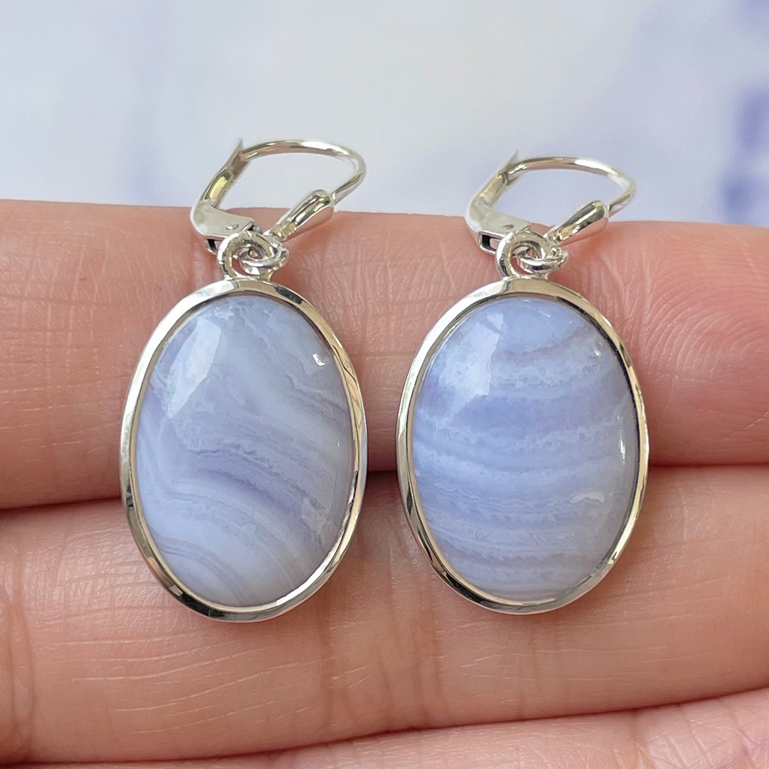 Blue Lace Agate Earrings-(BLA-E-14.)
