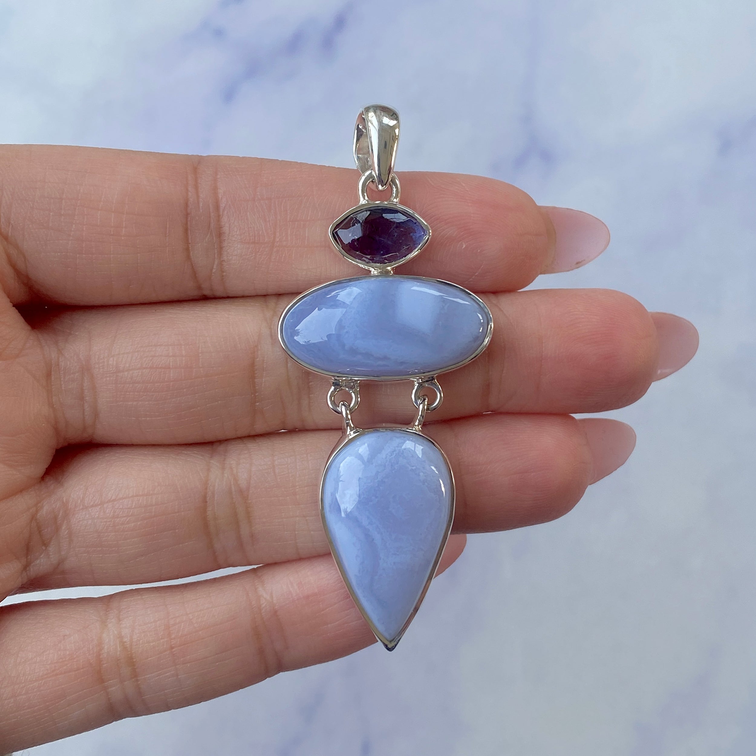 Blue Lace Agate Pendant-(BLA-P-32.)