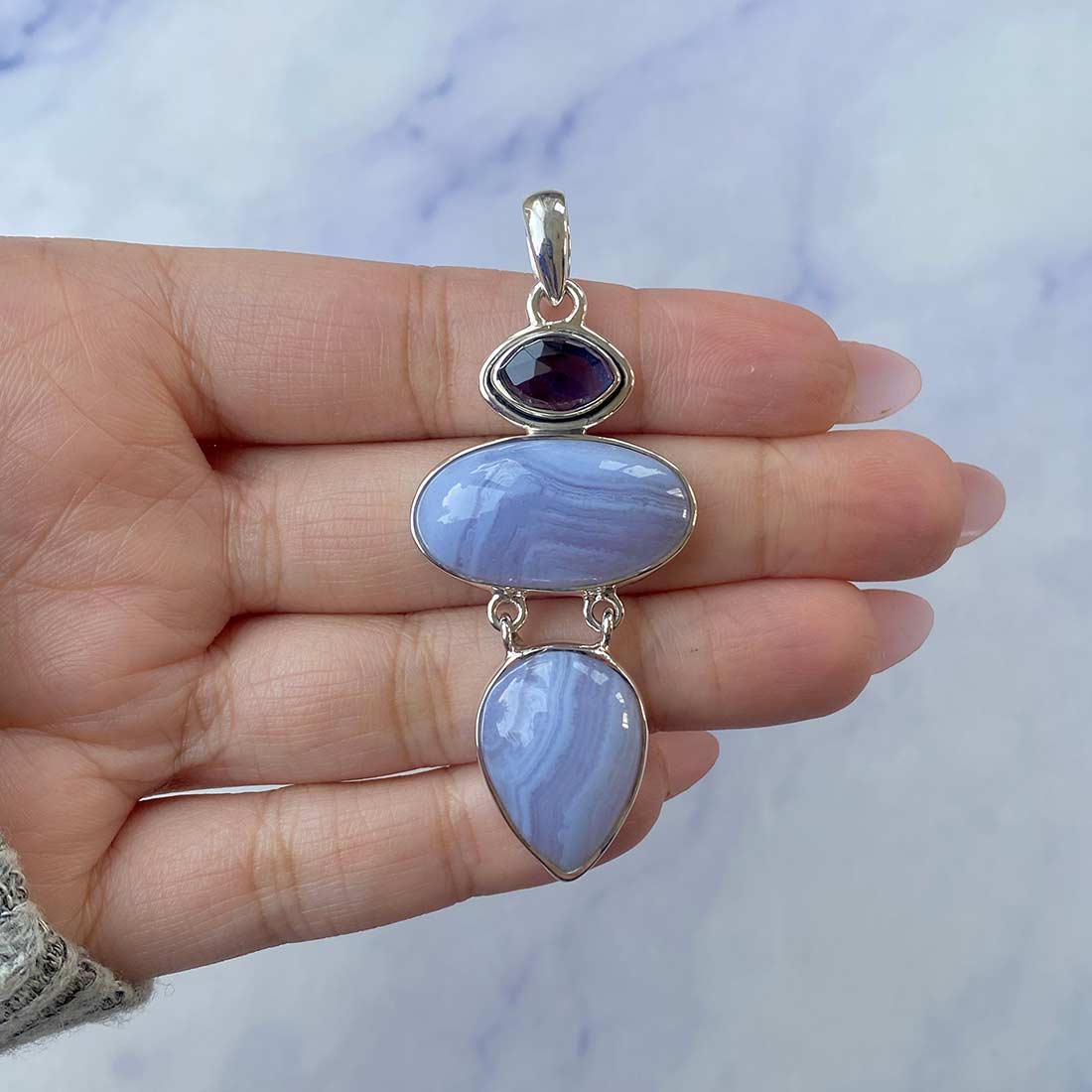 Blue Lace Agate Pendant-(BLA-P-34.)