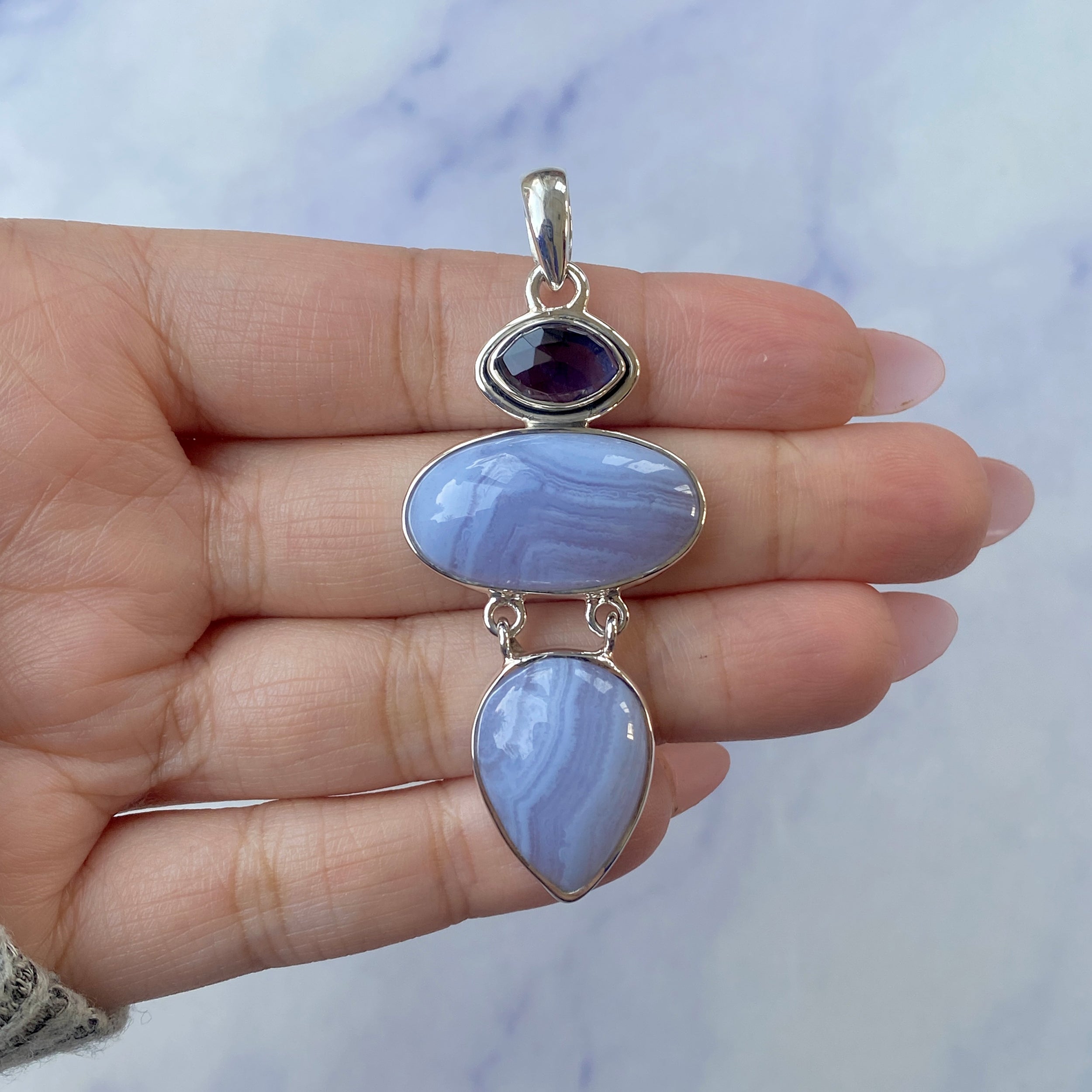 Blue Lace Agate Pendant-(BLA-P-34.)