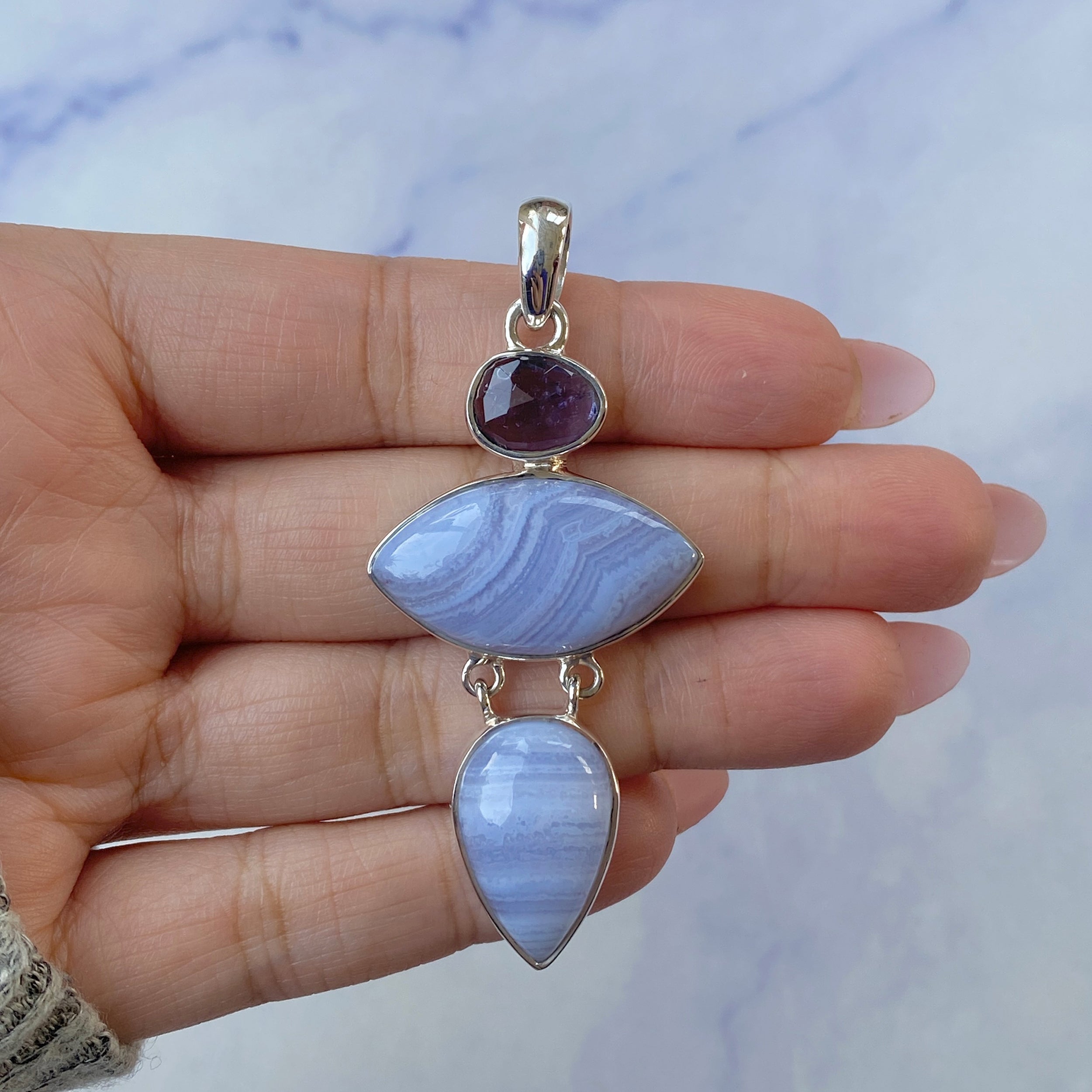 Blue Lace Agate Pendant-(BLA-P-36.)