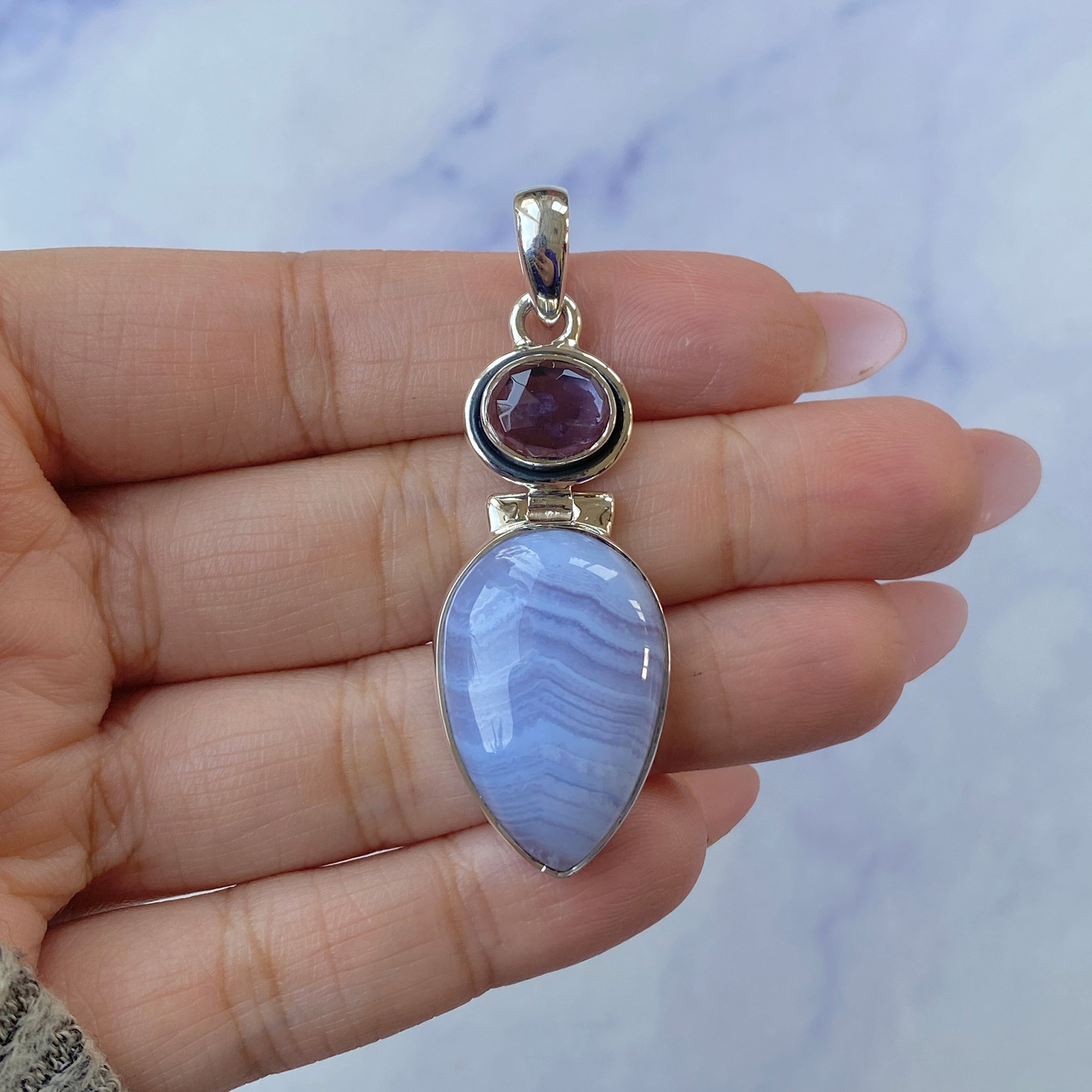 Blue Lace Agate Pendant-(BLA-P-40.)
