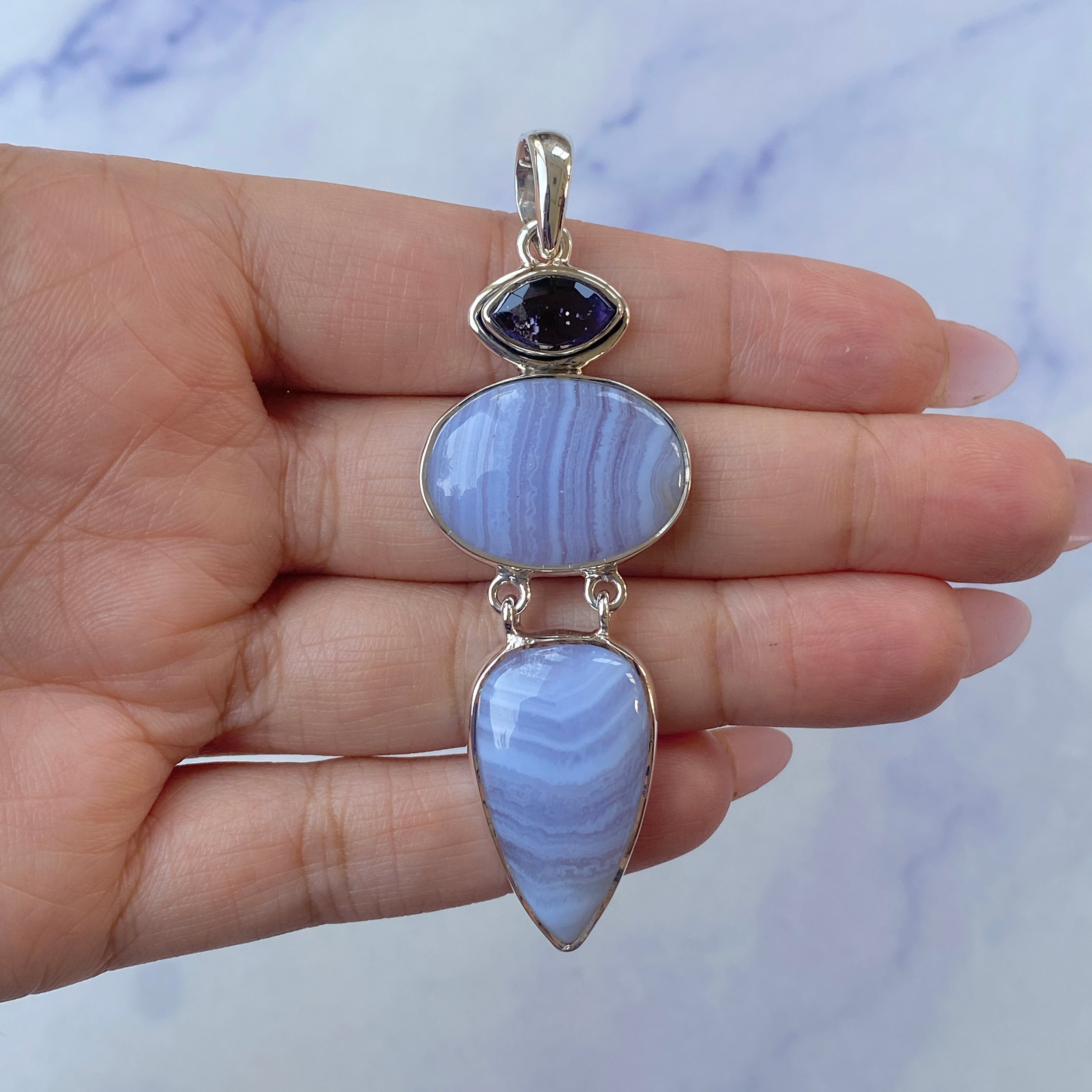 Blue Lace Agate Pendant-(BLA-P-41.)