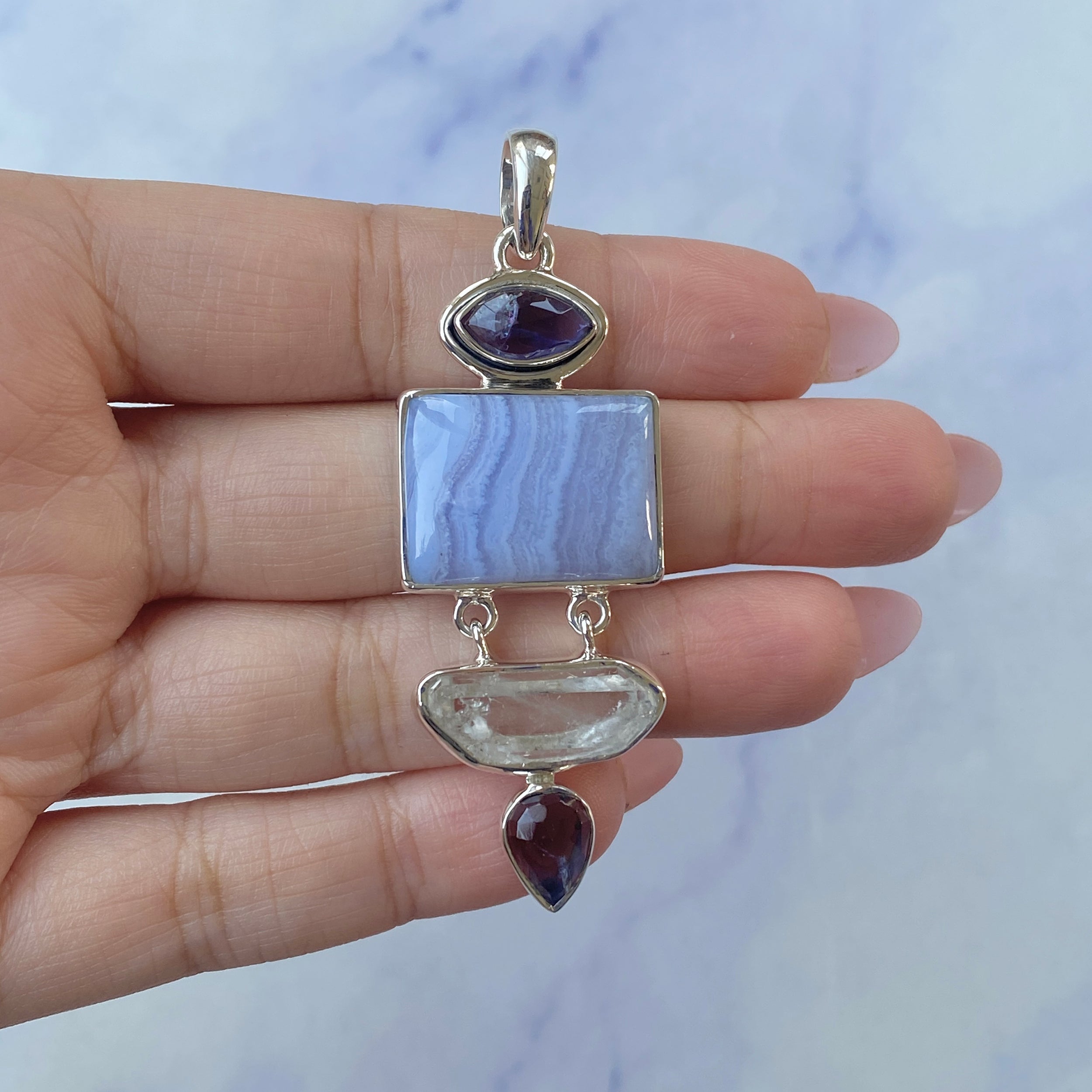 Blue Lace Agate Pendant-(BLA-P-42.)