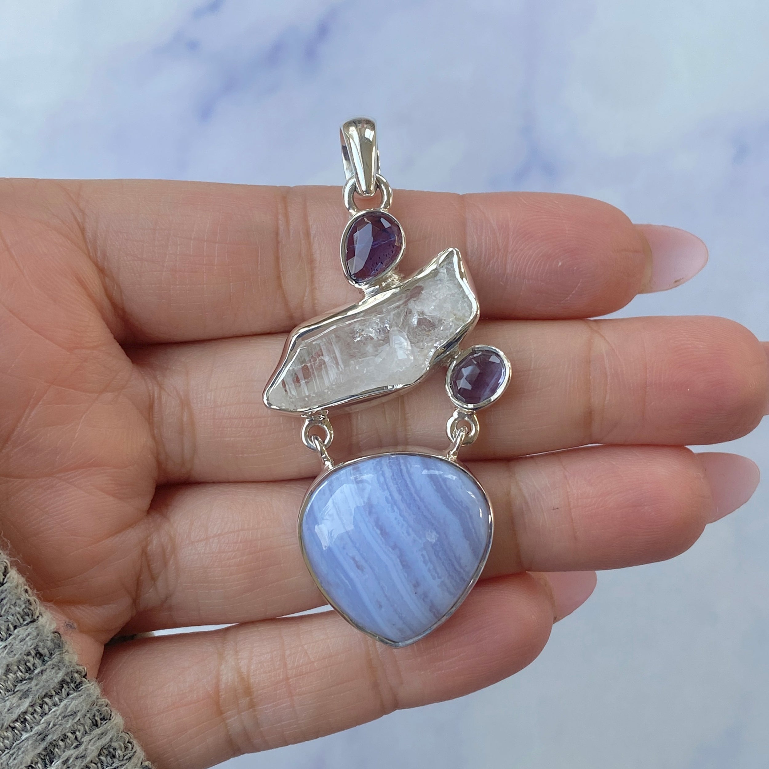 Blue Lace Agate Pendant-(BLA-P-45.)