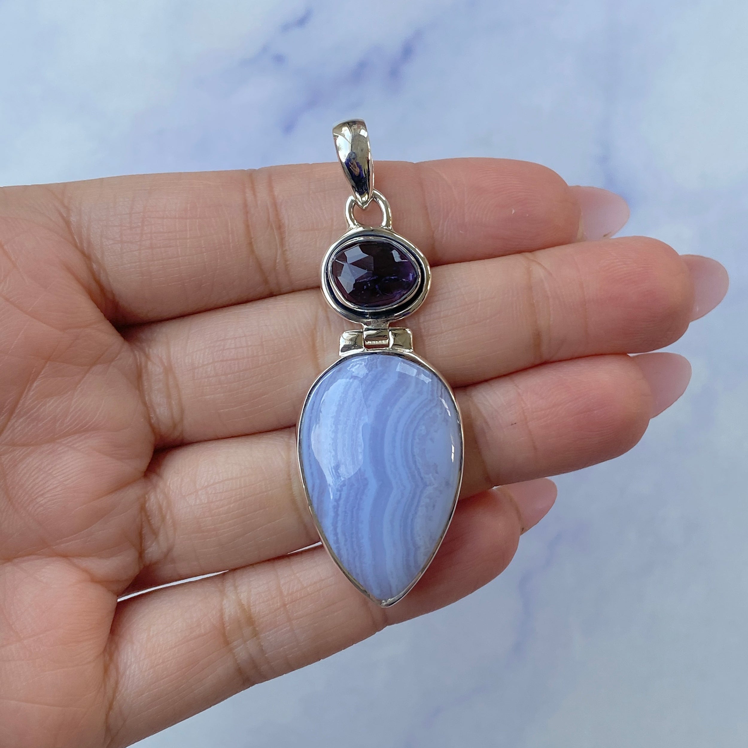 Blue Lace Agate Pendant-(BLA-P-46.)