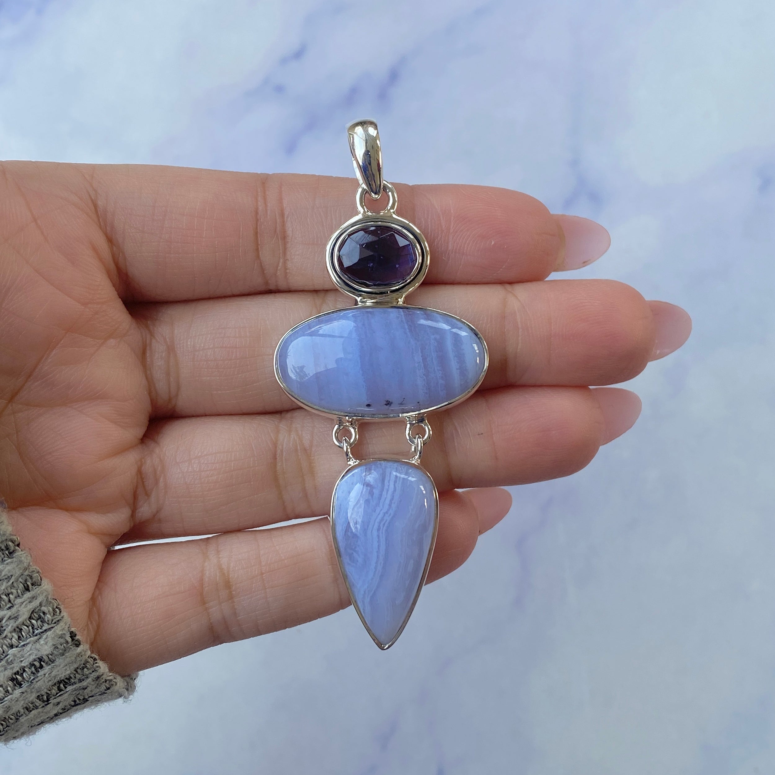 Blue Lace Agate Pendant-(BLA-P-47.)