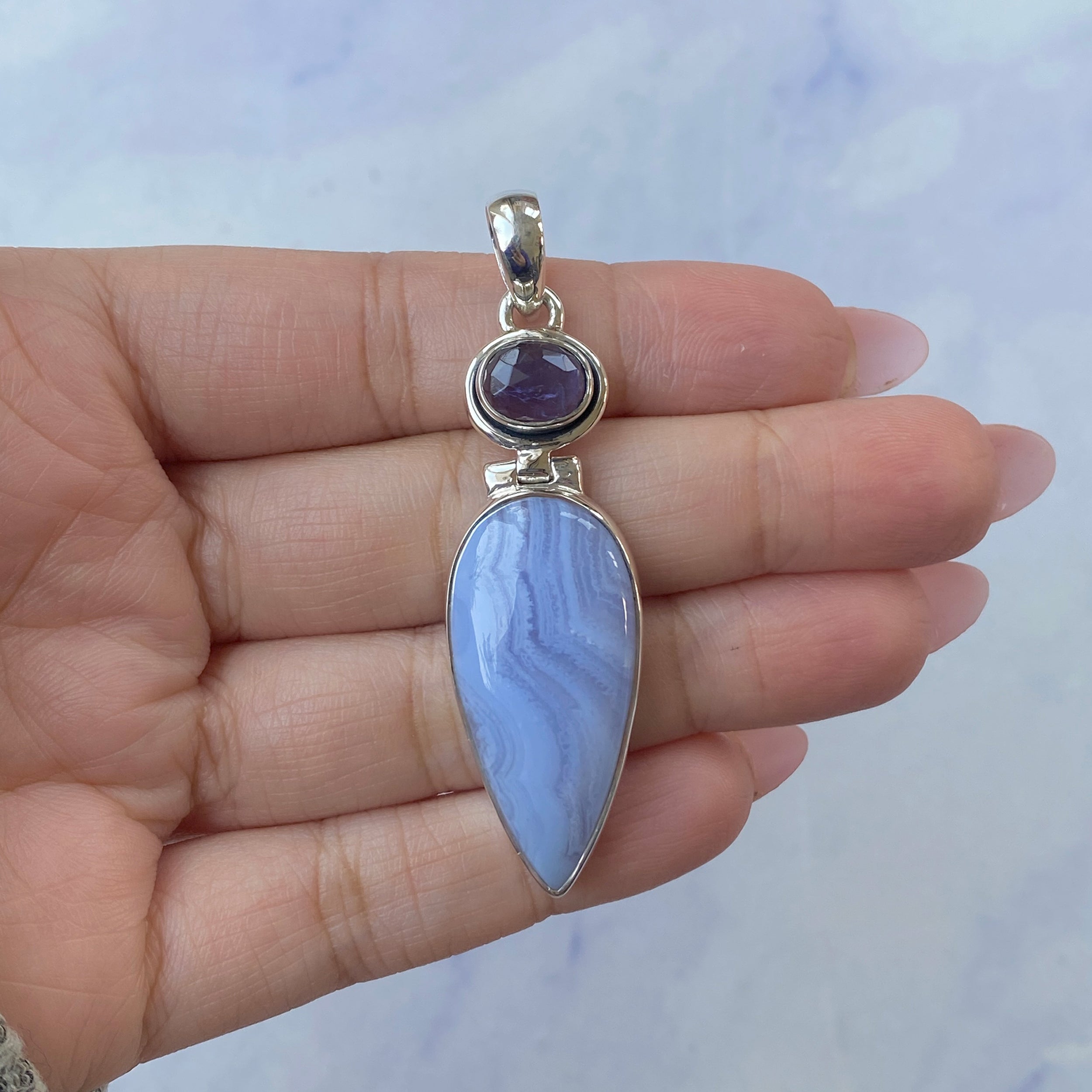 Blue Lace Agate Pendant-(BLA-P-49.)