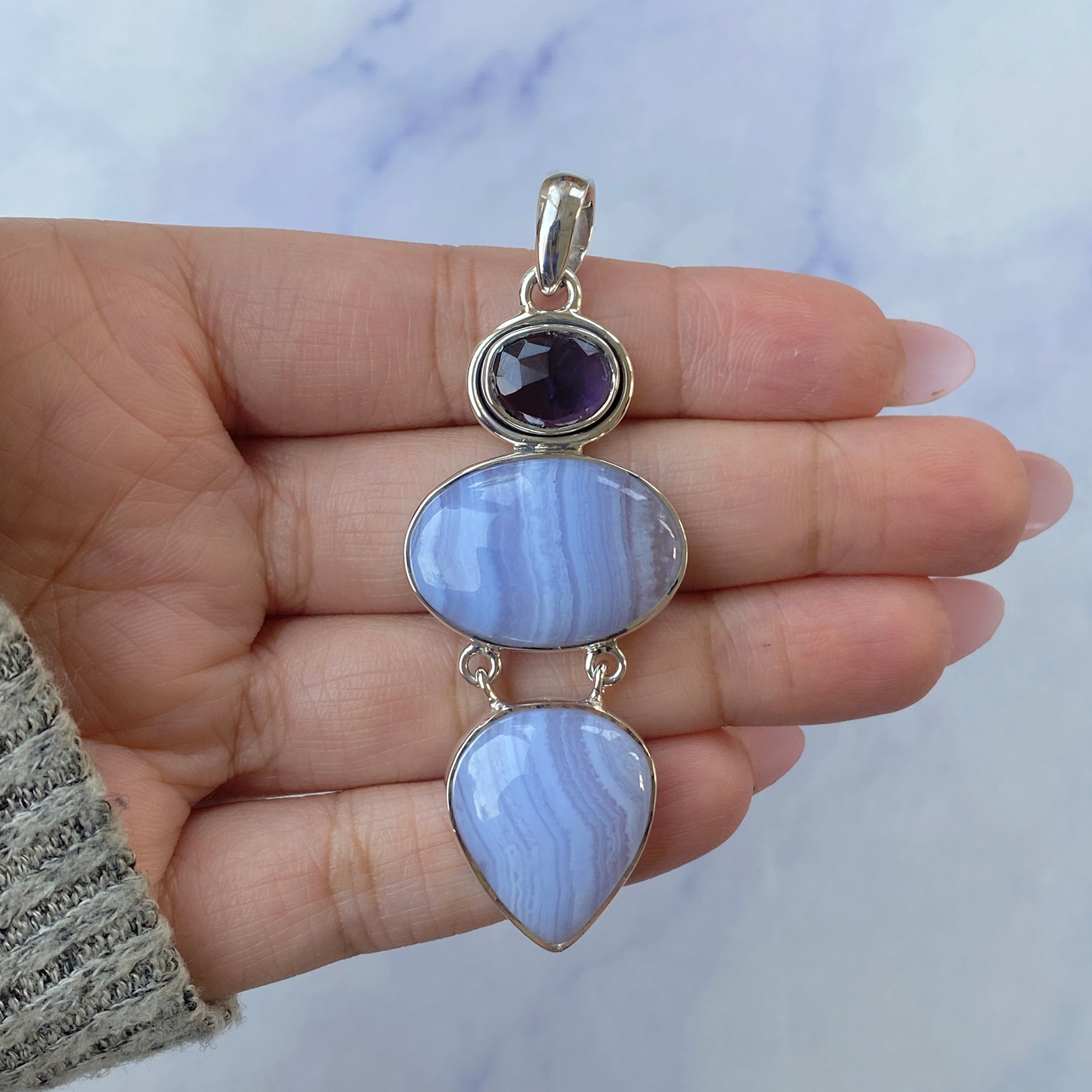 Blue Lace Agate Pendant-(BLA-P-50.)