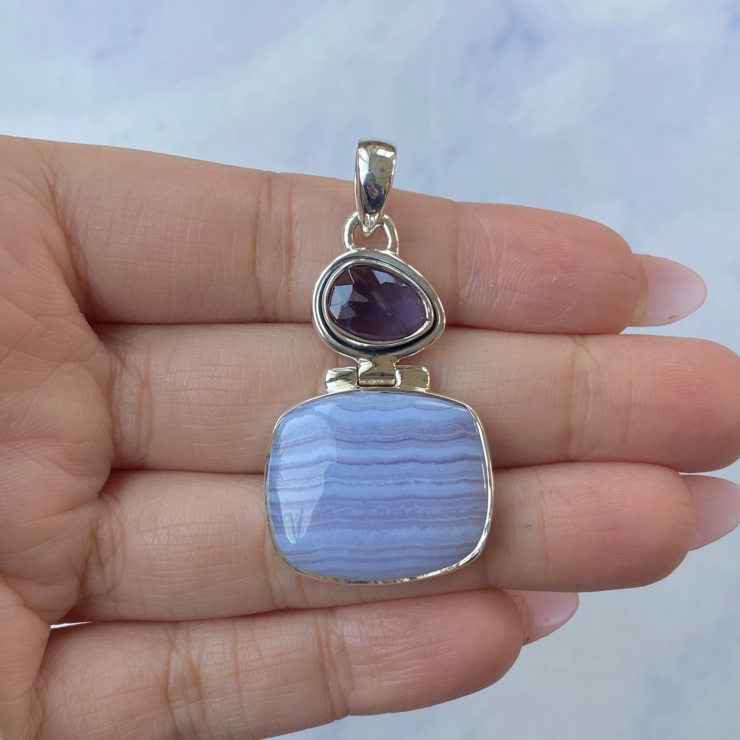 Blue Lace Agate Pendant-(BLA-P-51.)