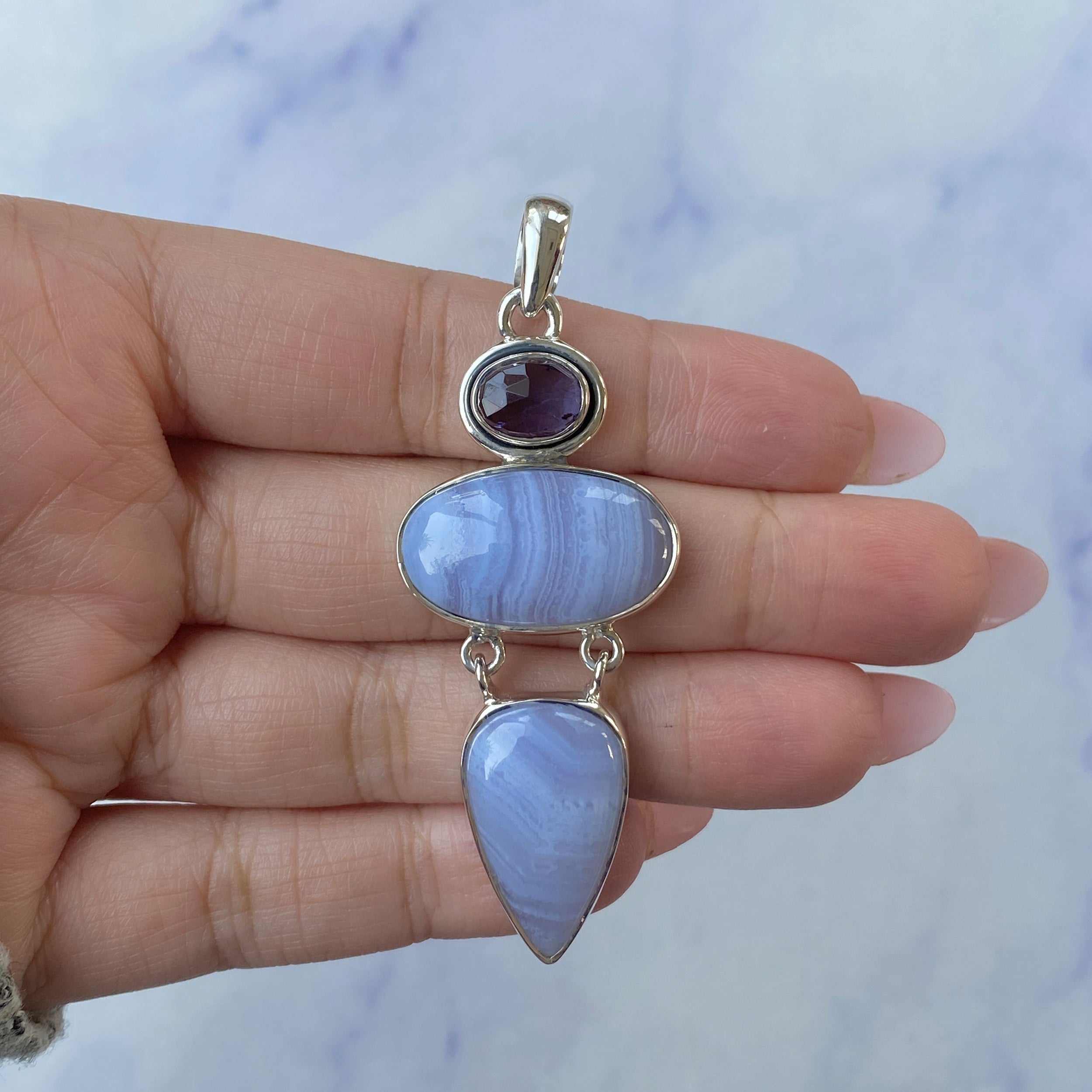 Blue Lace Agate Pendant-(BLA-P-52.)