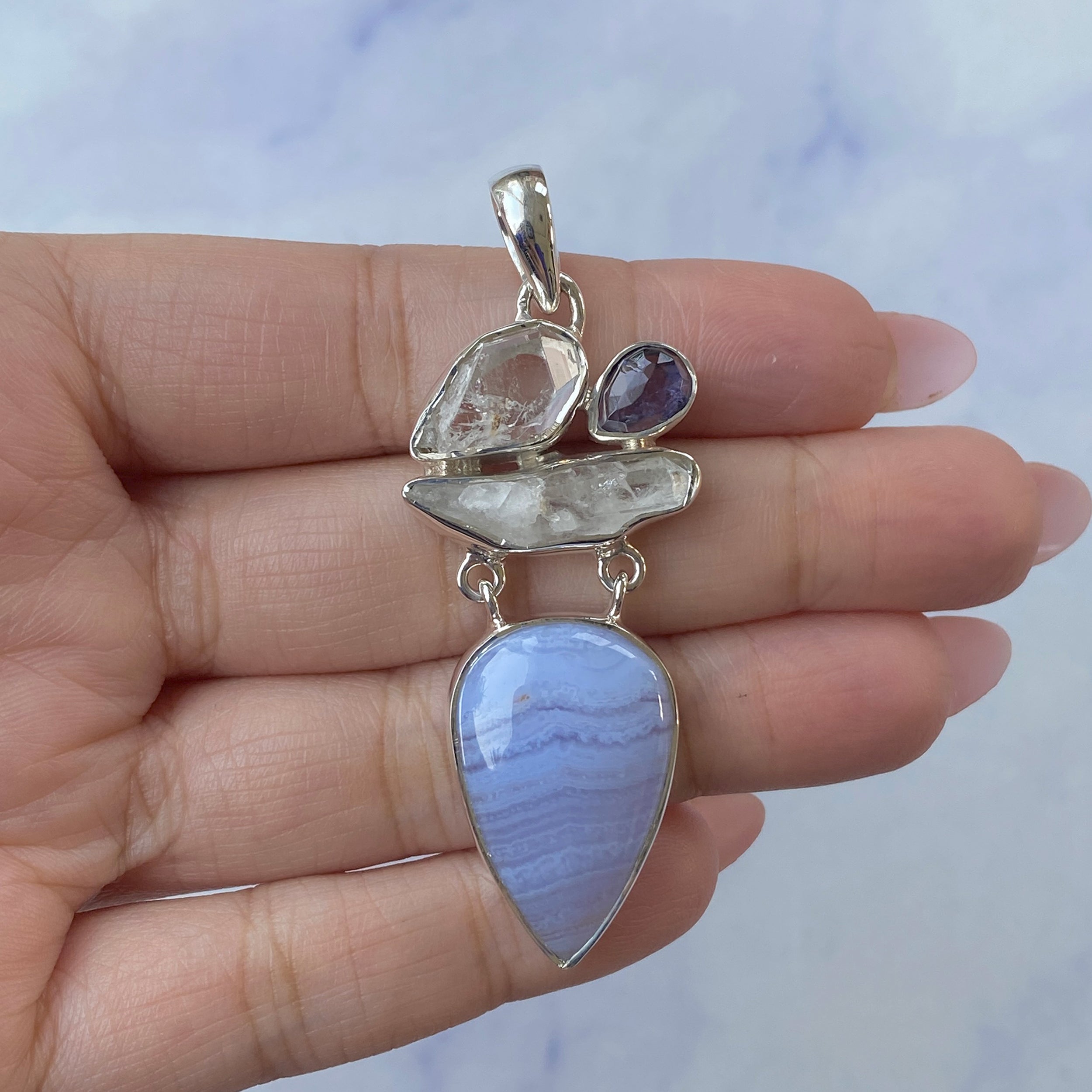 Blue Lace Agate Pendant-(BLA-P-53.)