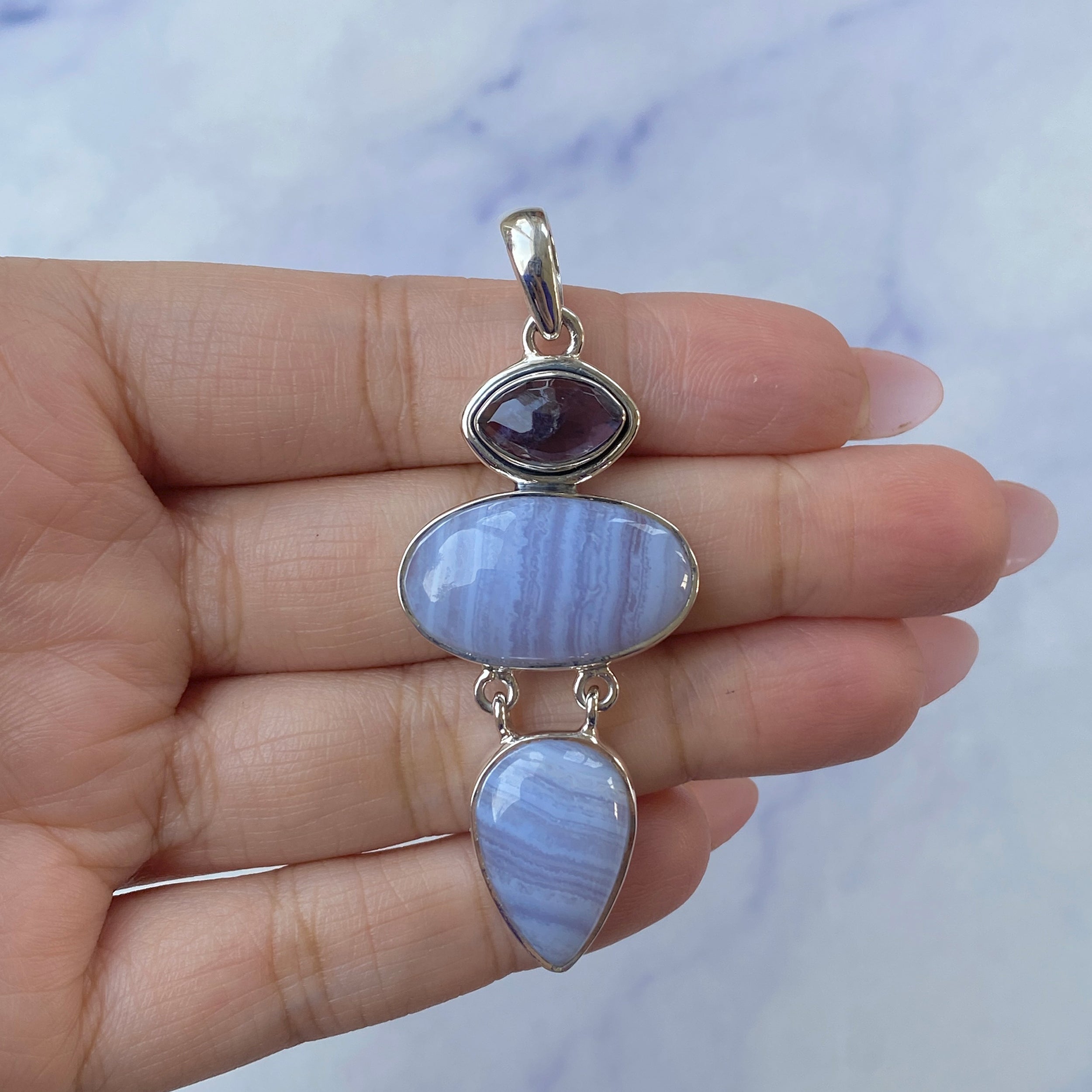 Blue Lace Agate Pendant-(BLA-P-54.)