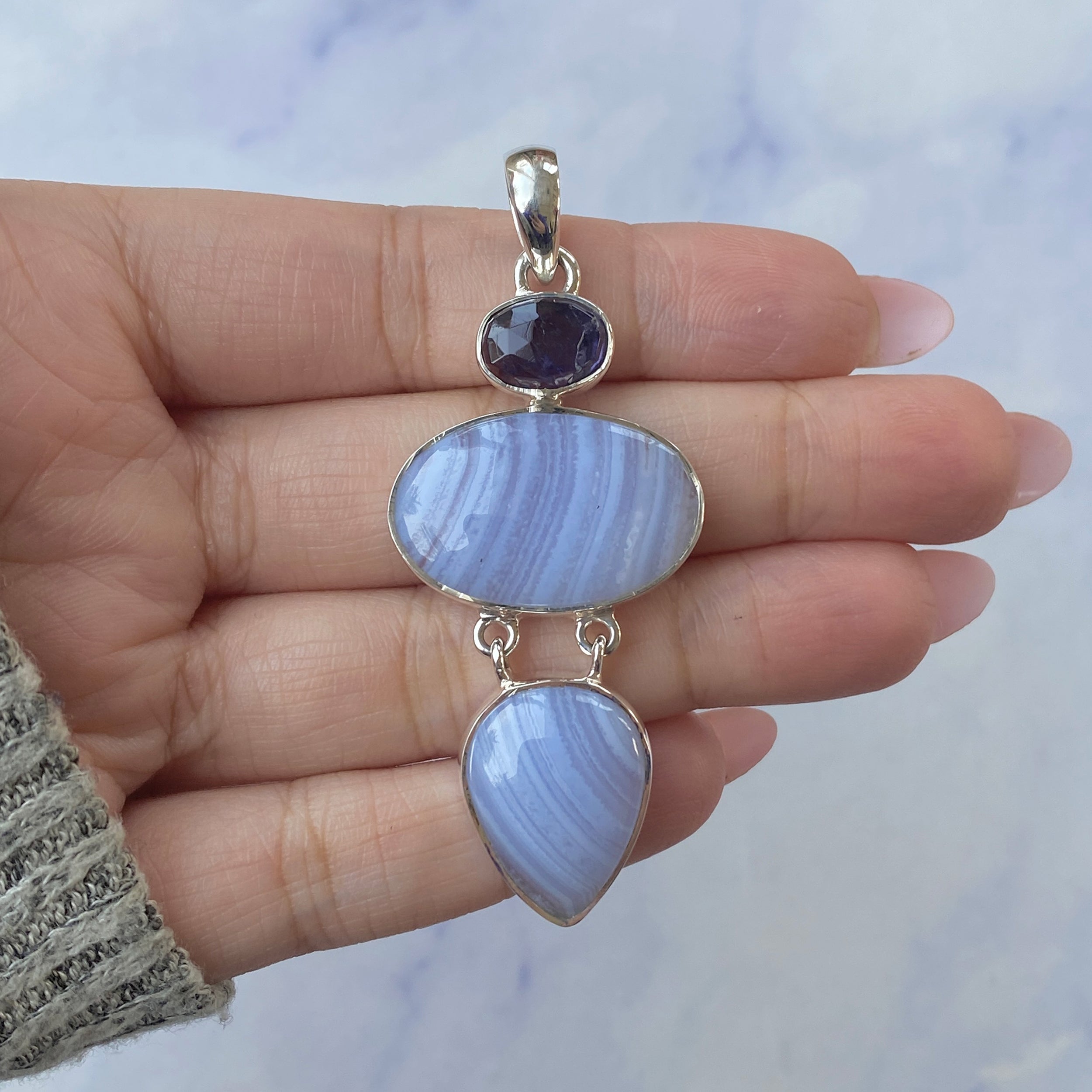 Blue Lace Agate Pendant-(BLA-P-57.)