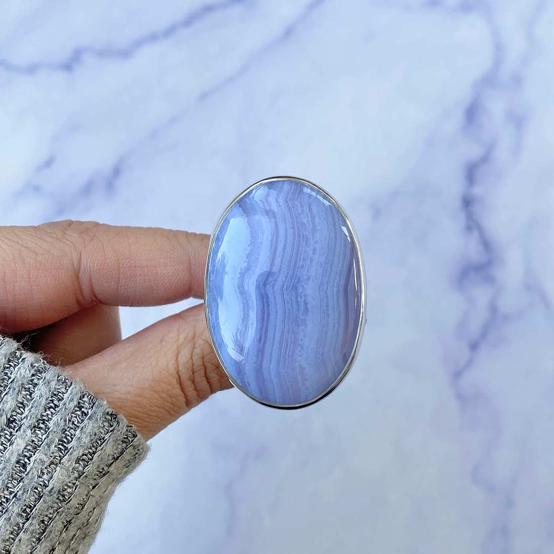 Blue Lace Agate Adjustable Ring-(BLA-R-37.)