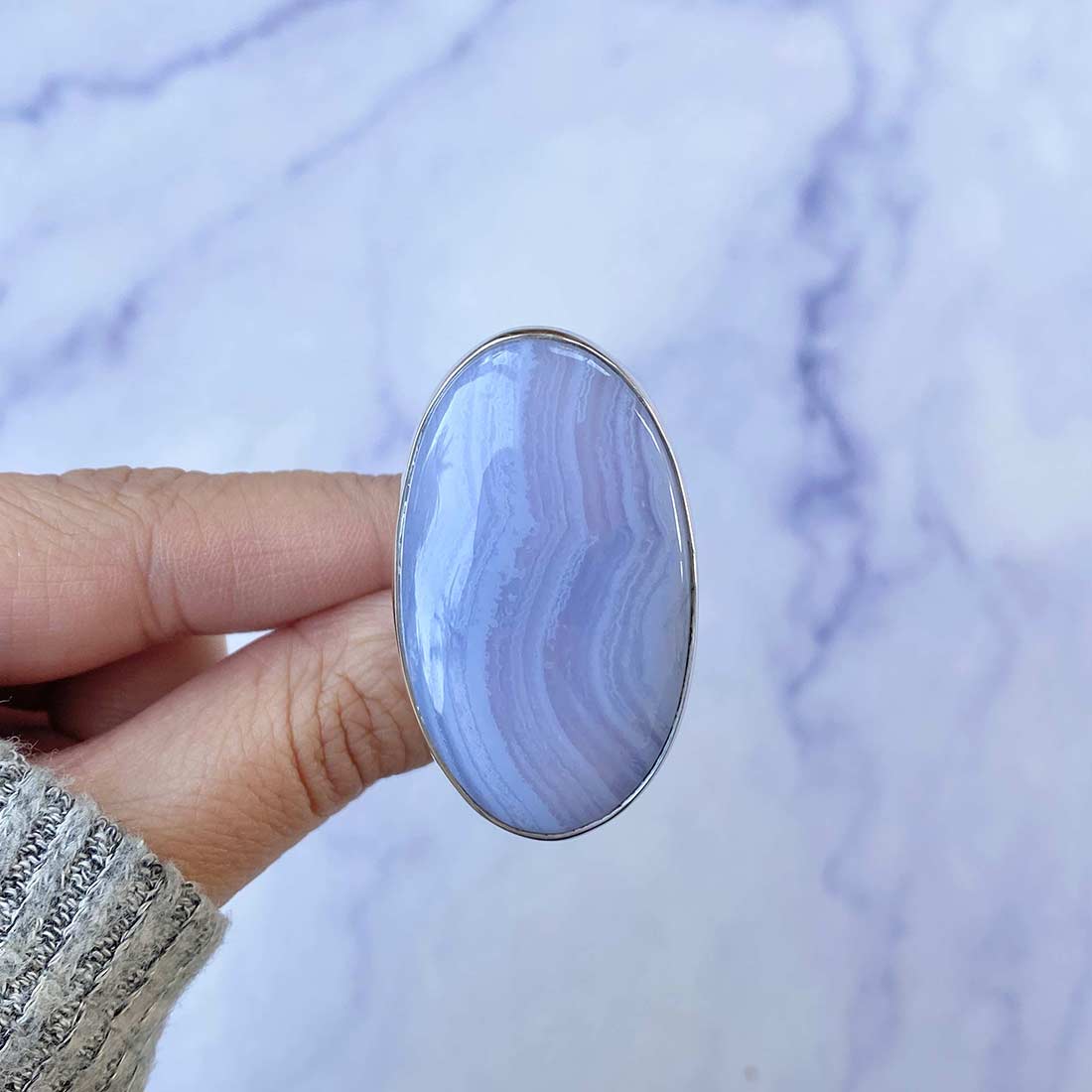 Blue Lace Agate Adjustable Ring-(BLA-R-38.)